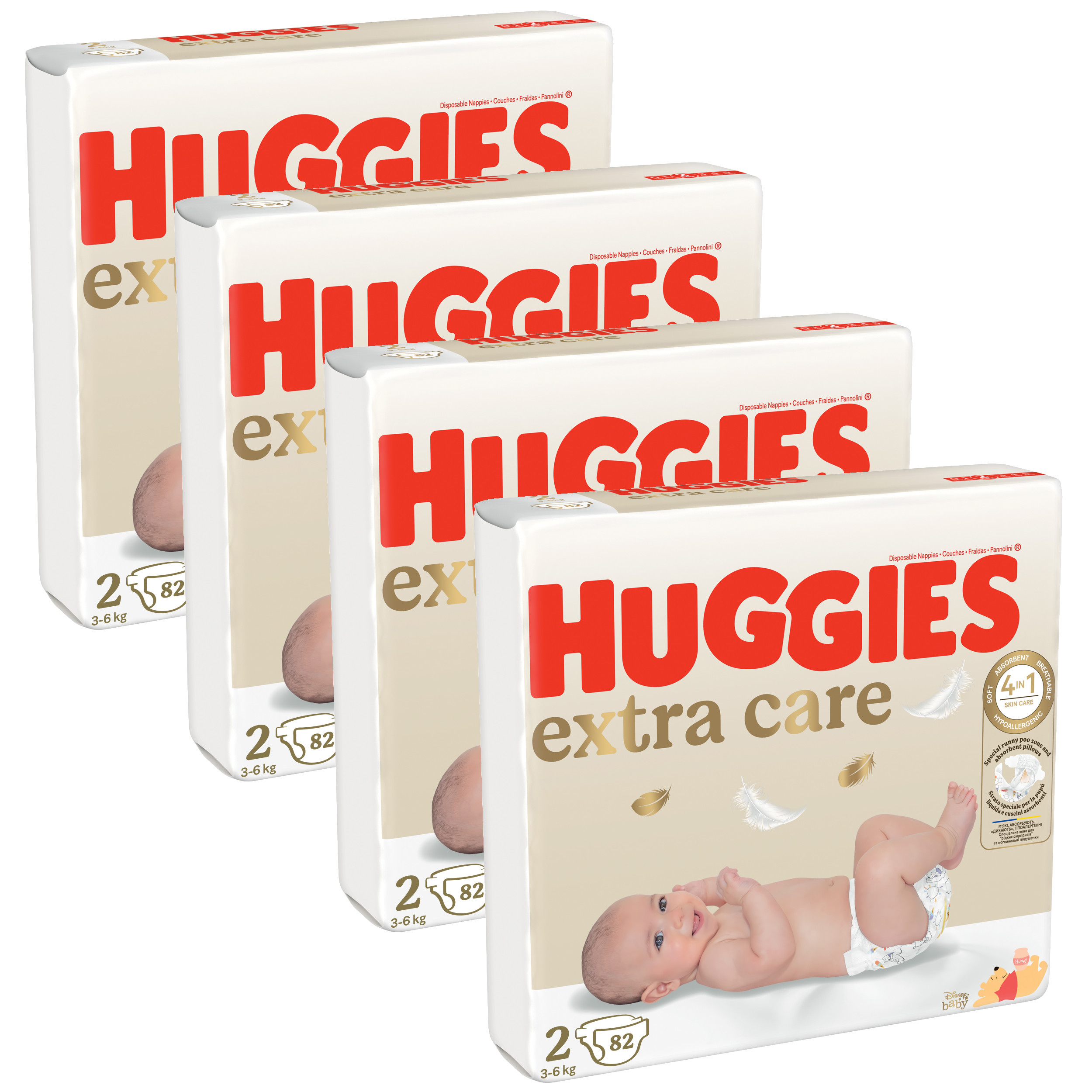 4x Extra Care Diapers, Size 2 (3-6kg), 82 Pcs