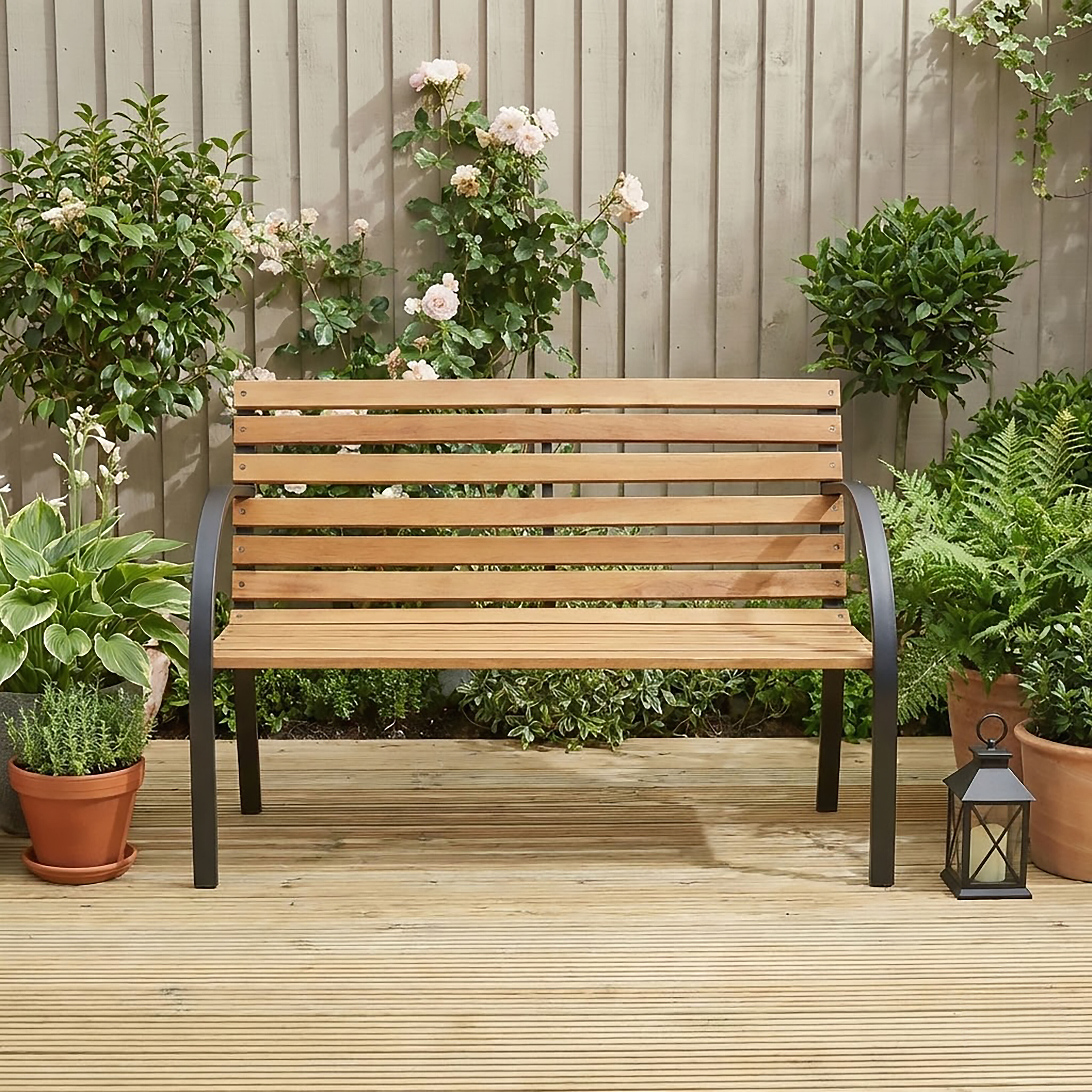 TEMU 3-seater Slatted Garden Bench, Outdoor Garden Slatted Bench Solid Pine Seat With Sturdy , Metal Wooden Garden Patio Entryway Furniture