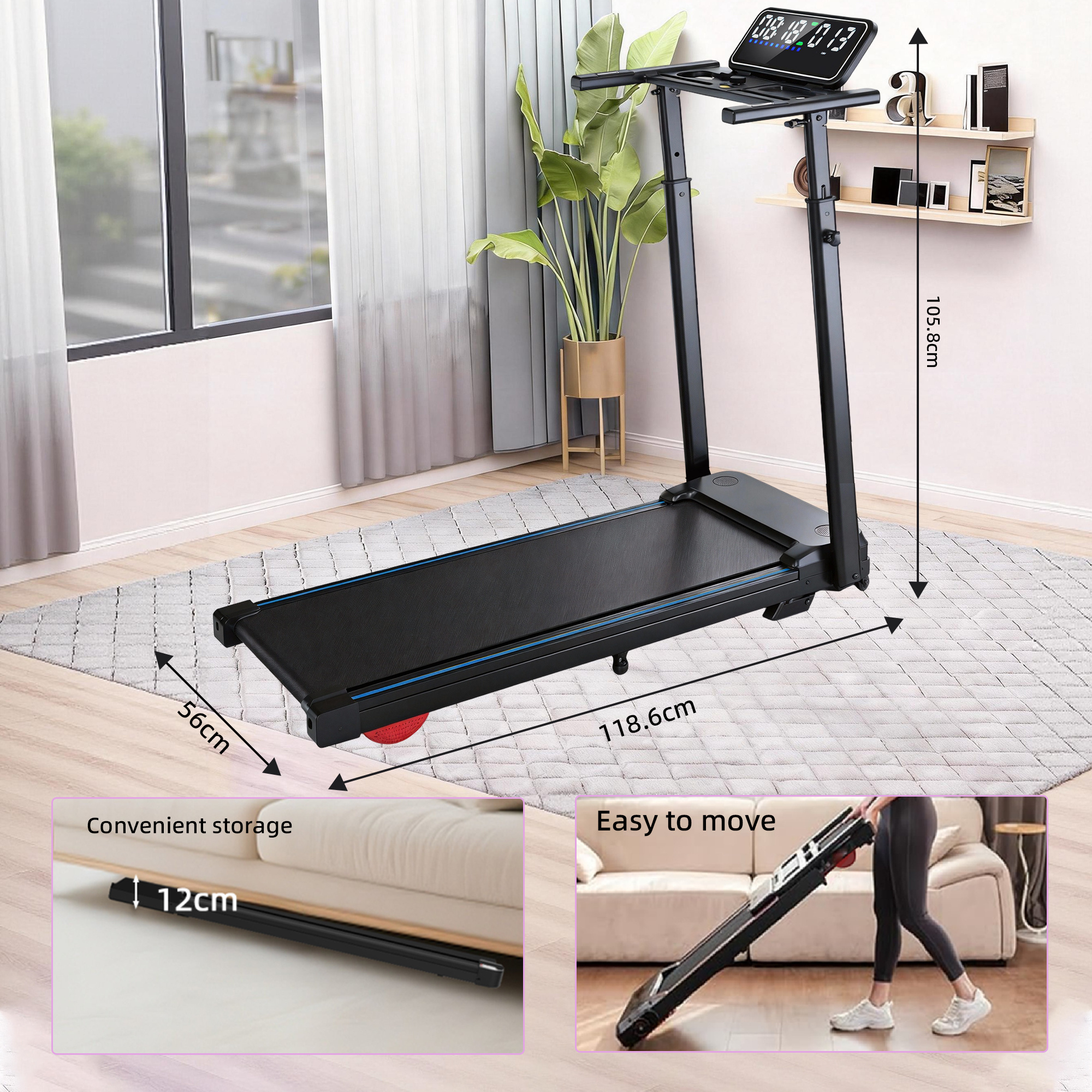 Portable Treadmill with Handle, 6.5% Manual Incline