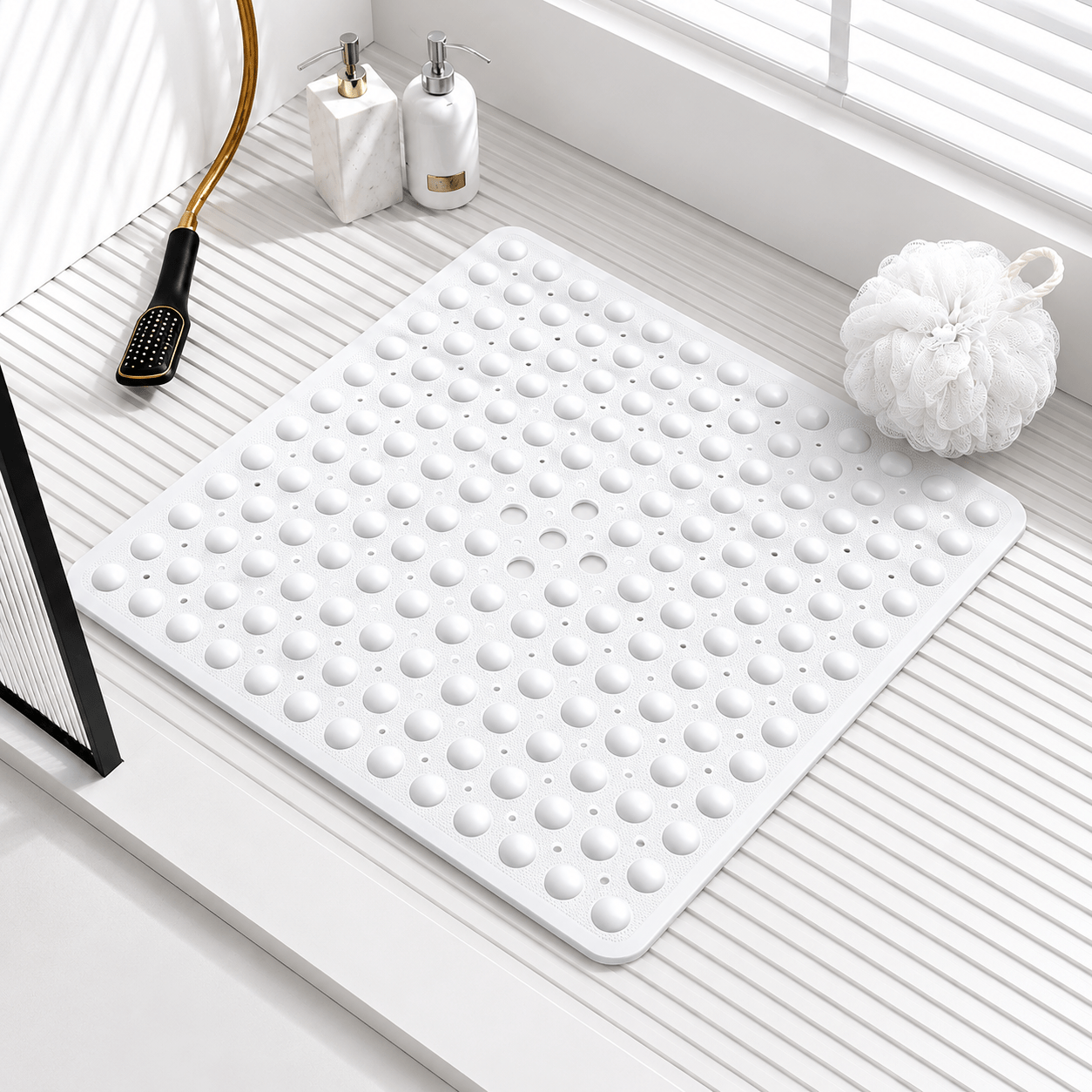 Solid Color Non-Slip Bath Mat with Drainage Holes