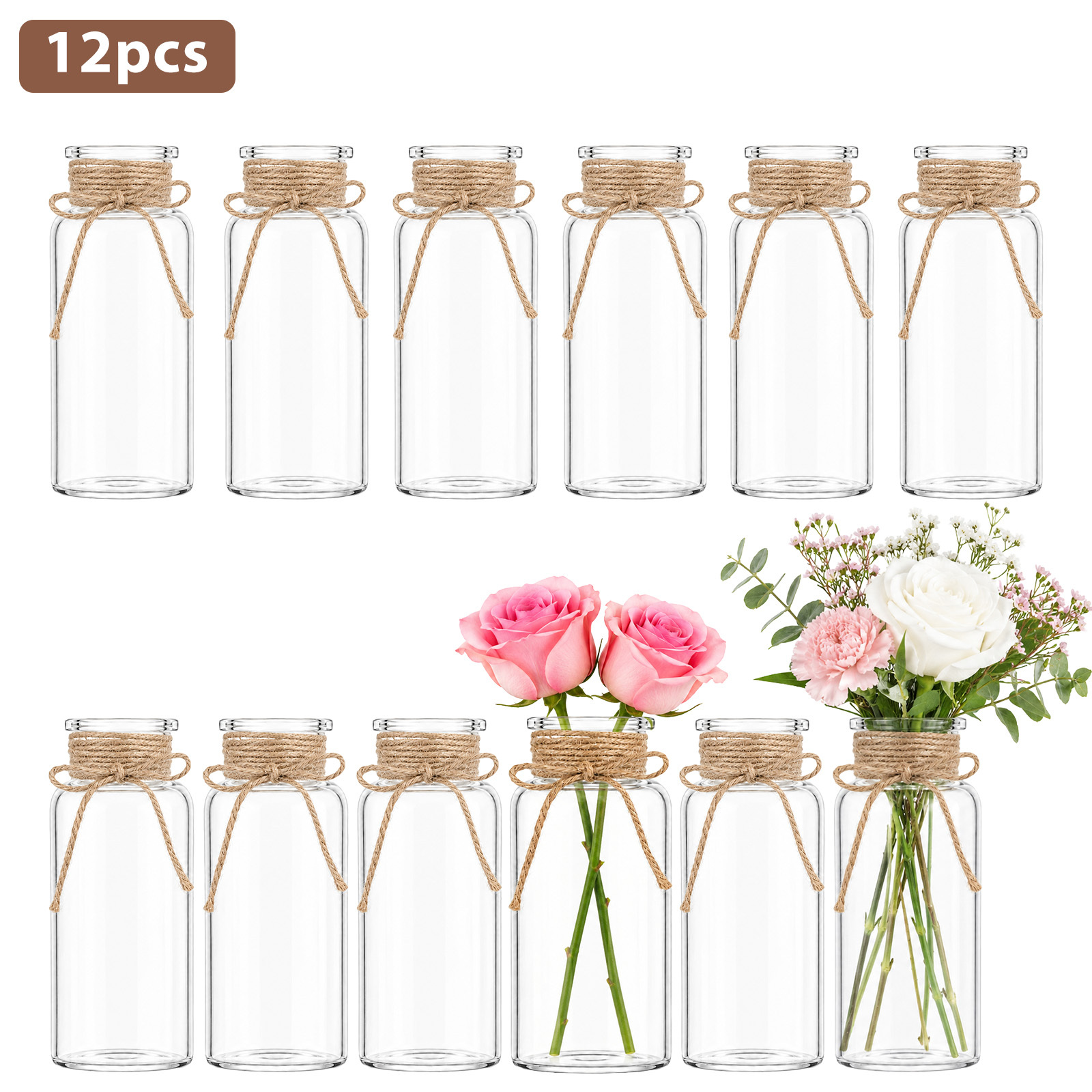 TEMU 12pcs Set Of Transparent Modern Small Vases - Ideal For Wedding Table Decor And Dining Rooms, Plastic Vases - Perfect For Home Desktop