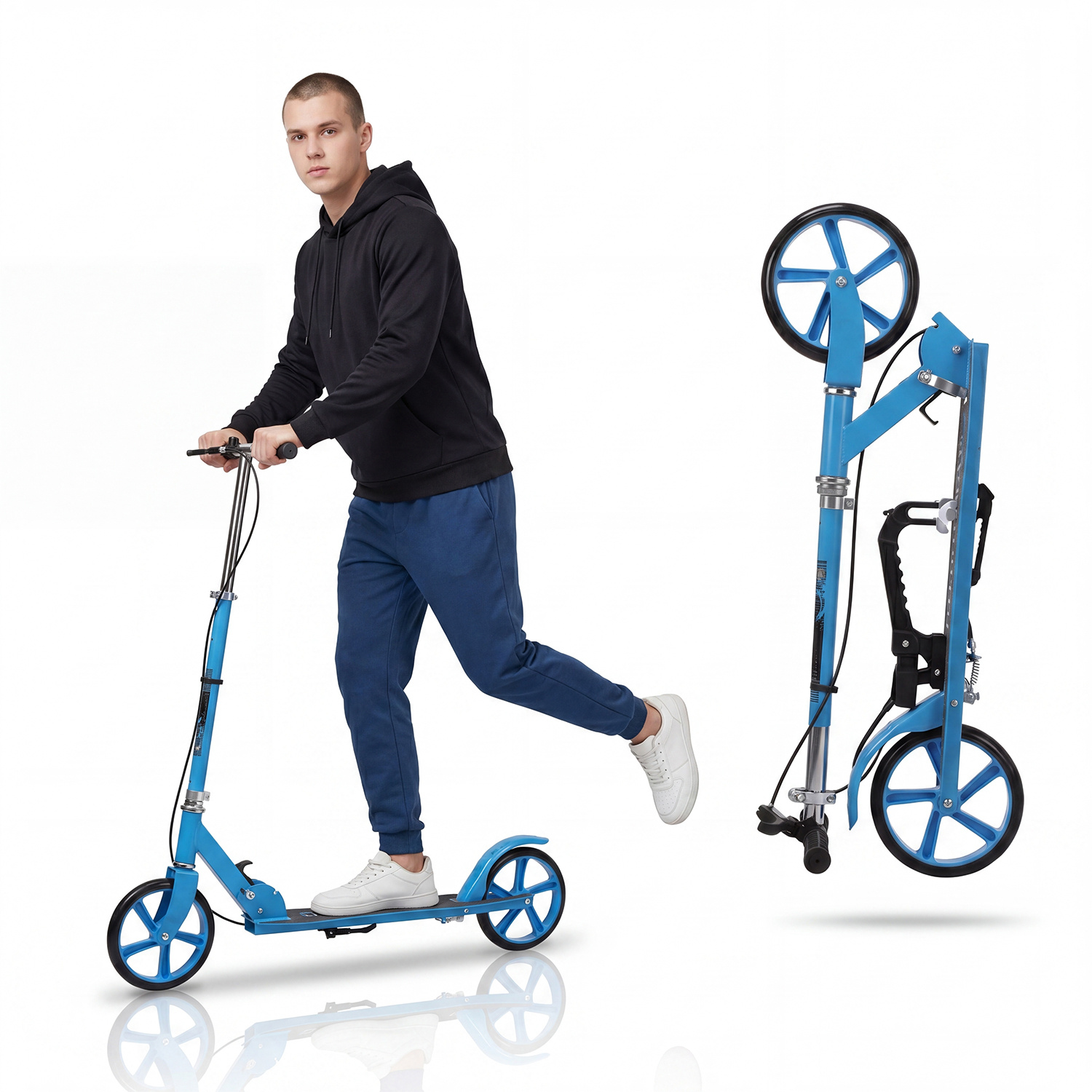 Sturdy Metal Roller, 8600-100cm Height Adjustable & Foldable With Stand And Brake - Sporty Teen & Adult Scooter For Up To 100kg, Multiple Colors