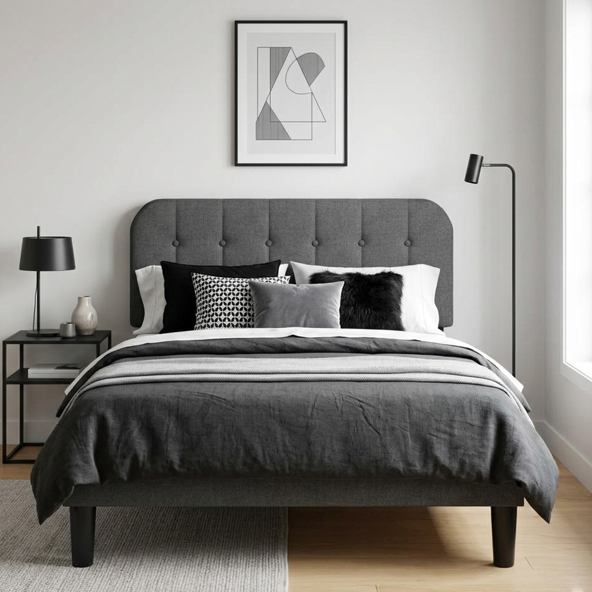 Upholstered Bed 120x200 Cm | Single Bed With Slatted Frame & Adjustable Headboard | | Without Mattress | Sturdy & Durable | Beige/dark Grey 54-12bf