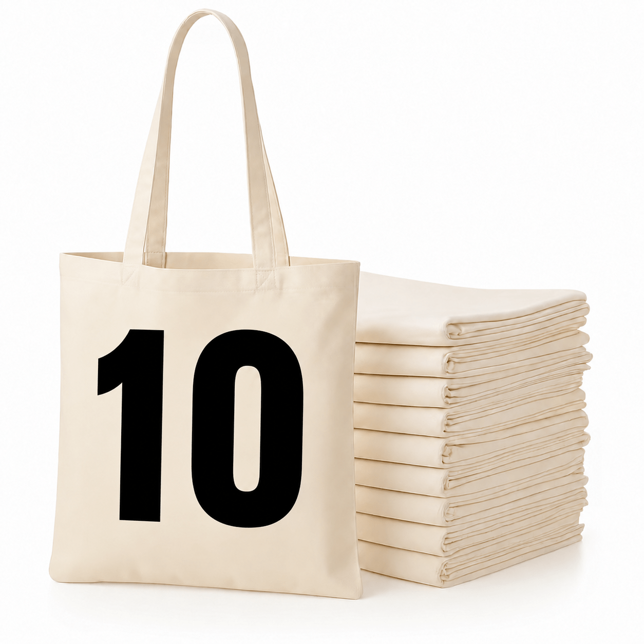 Image of 10 Pack Cotton Tote Bags – Plain Natural Shopping Bags, 100% Cotton, 38x42cm, Thick 145 Gsm, Reusable Grocery Bags With Long Handles For Groceries