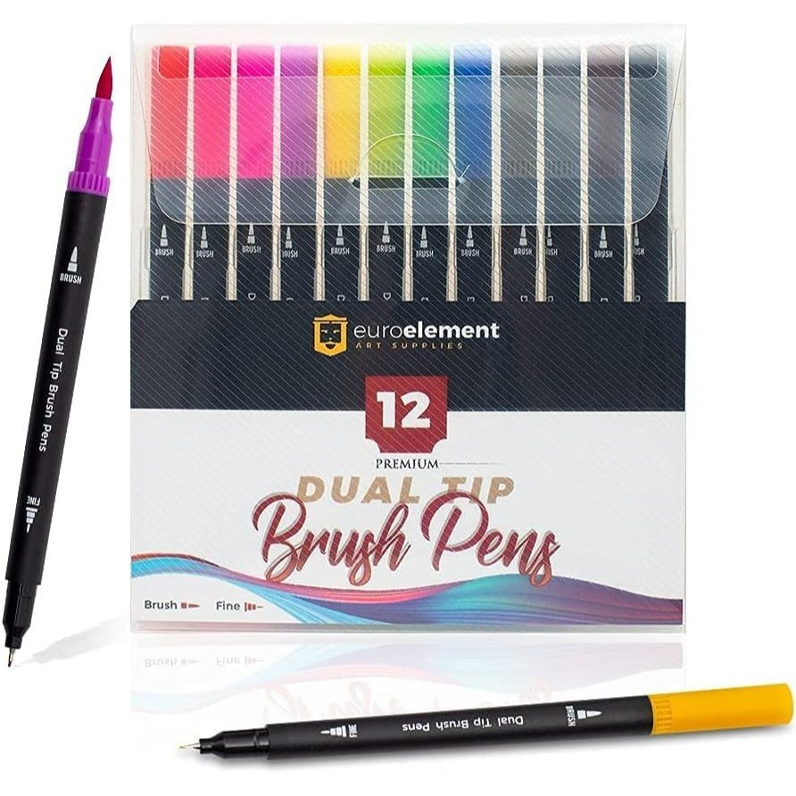 TEMU Dual Tip Markers Set Of 12 Mixed Colored Pens Felt Tip Pens Art Pens For Kids And Adult Coloring Books Fine Tip For Drawing Brush Tips For
