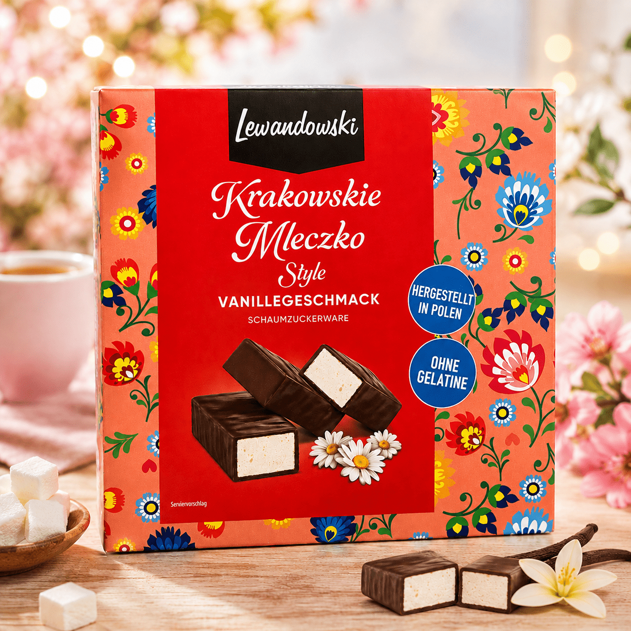 Image of Marshmallow Sweets With Vanilla Flavor In Cocoa Glaze, Lewandowski Krakowskie Mleczko Style 400g