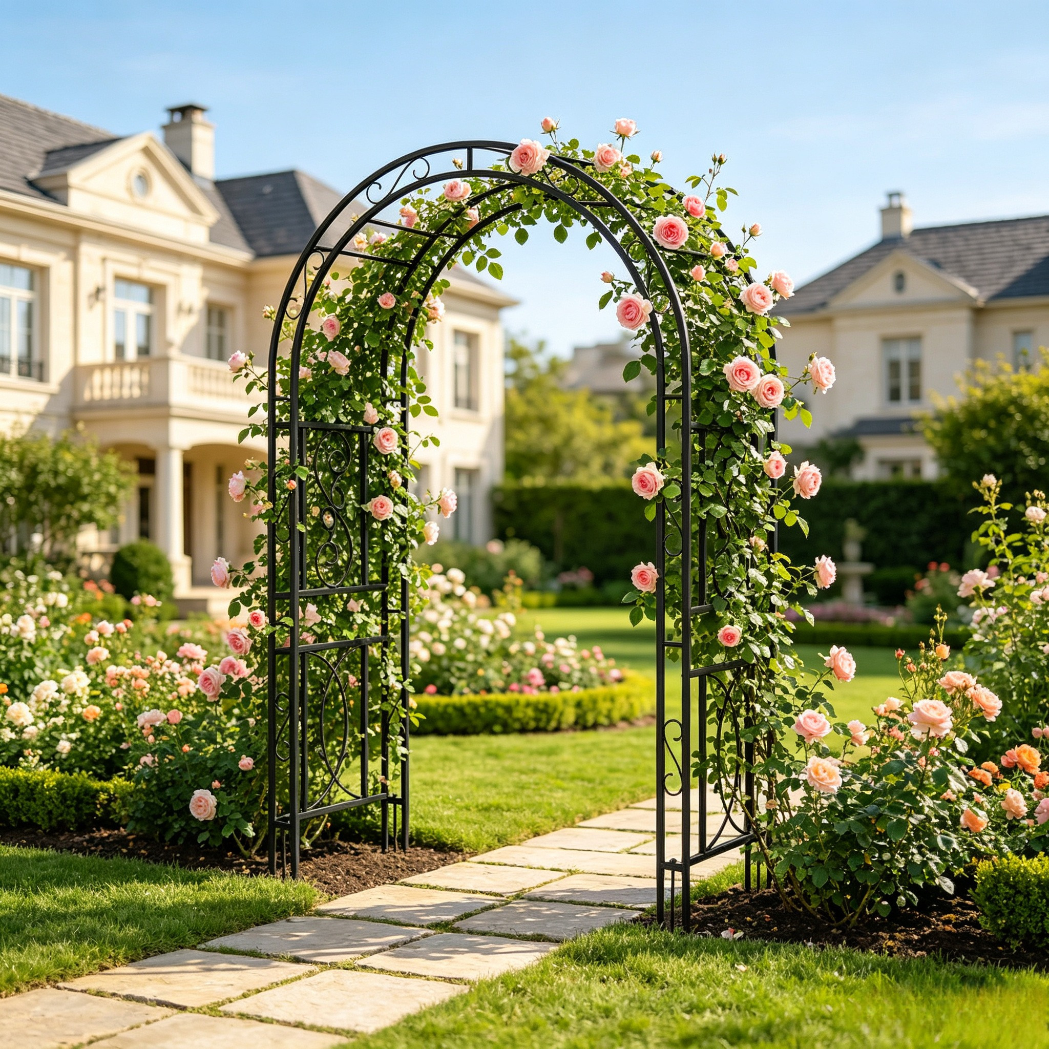 Image of Metal Garden - Elegant Black Archway For Climbing Plants, Arch For Ceremony, Lawn, Patio, Or Backyard- Durable And Stylish Outdoor Decoration For Garden Landscaping And Special Occasions