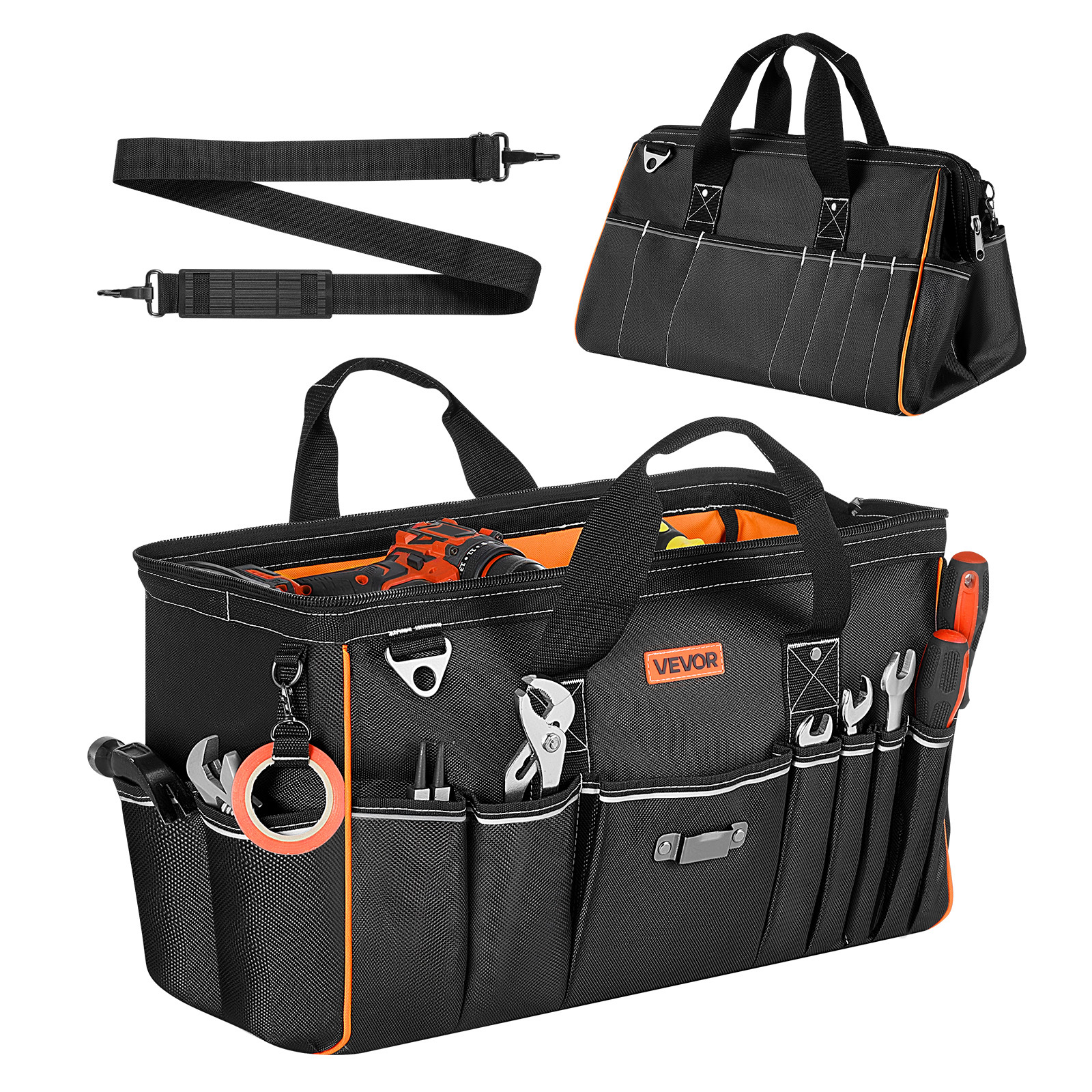 TEMU Vevor Tool Bag, 510 Mm, 33-pocket Portable Large Tool Box Organizer Storage, Toolbox With Big Zipper, Adjustable Shoulder Strap, Carry , For Men