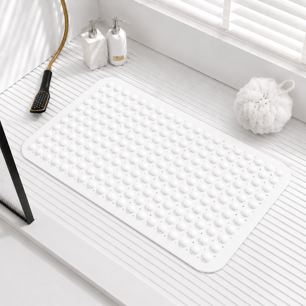 Solid Color Non-Slip Bath Mat with Drainage Holes