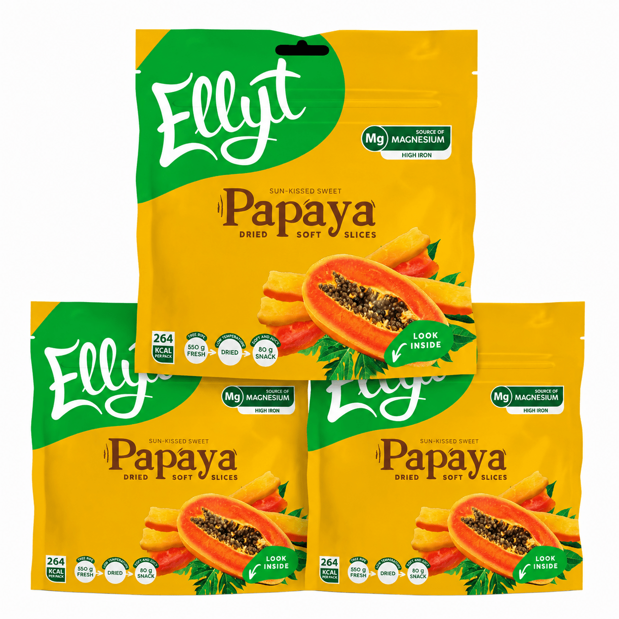 Naturally Sweet Papaya Dried Soft Slices - Dried Papaya (3x80g) 240g
