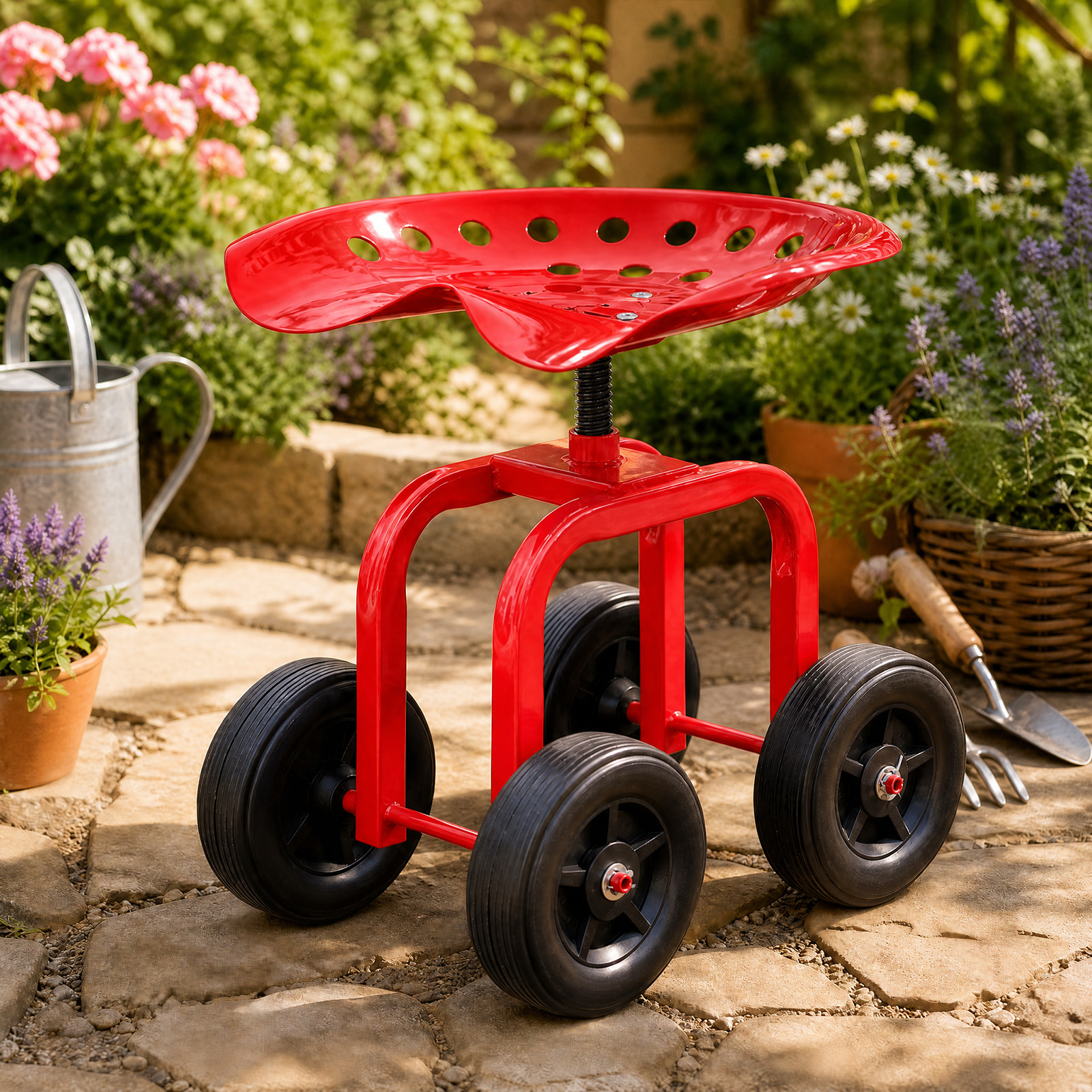 Garden Cart With Seat, Height-adjustable And 360° Swiveling Rolling Seat, Ergonomic Garden Stool (load Capacity Up To 150 Kg)