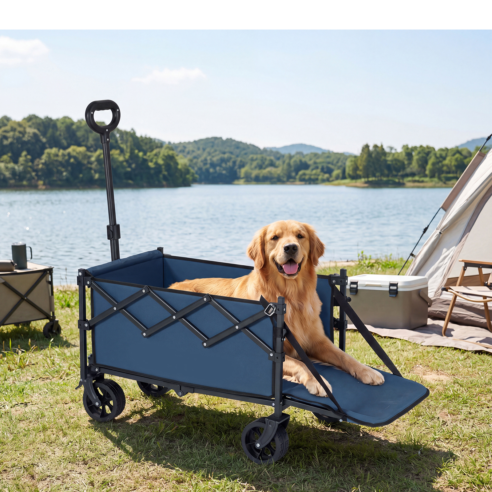 Foldable Wagon, 92 L Transport Cart, With Adjustable Handle & Fold-down Tailgate, Wheels, 150 Kg Load Capacity, For Garden, Beach