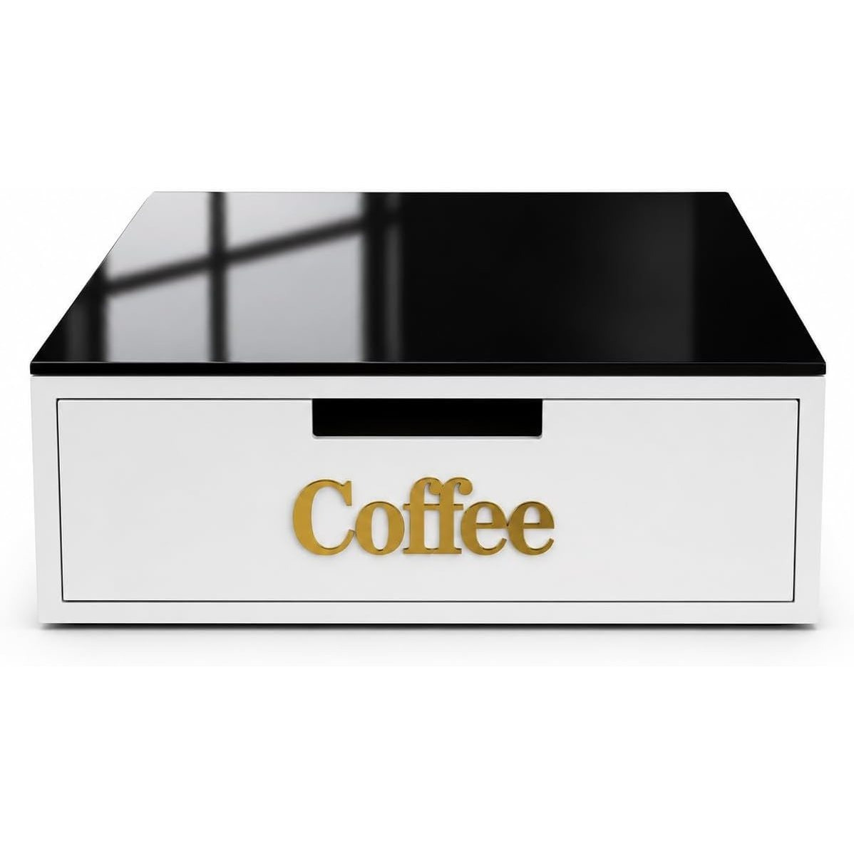 TEMU Portacápsulas y dosis de café Cecaro Group de bambú y cristal negro – Organizador de 3 cajones para cápsulas y dosis ( doradas)