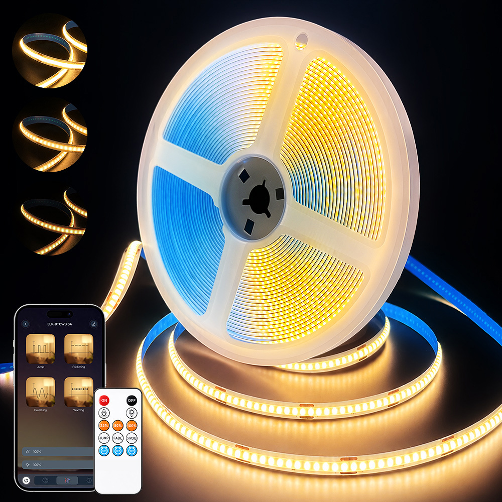 Image of Warm White Cob Led Strip Light With Smart App & Remote Control, 4 Lighting , Brightness Adjustable And Cuttable, Self-adhesive Flexible Diy Light For Tv, Party, Lighting Bedroom