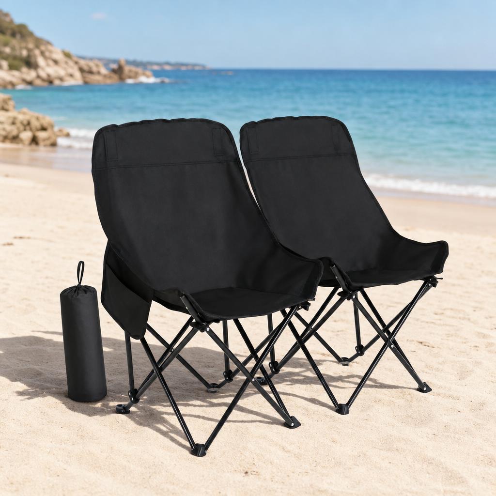 Foldable Beach Chair Lightweight 150 Kg Load Capacity Portable Camping Chair With Carry Bag & Drink Holder, High Back & Low Chair Legs Beach Chairs For Travel, Concert, Lawn, Blue