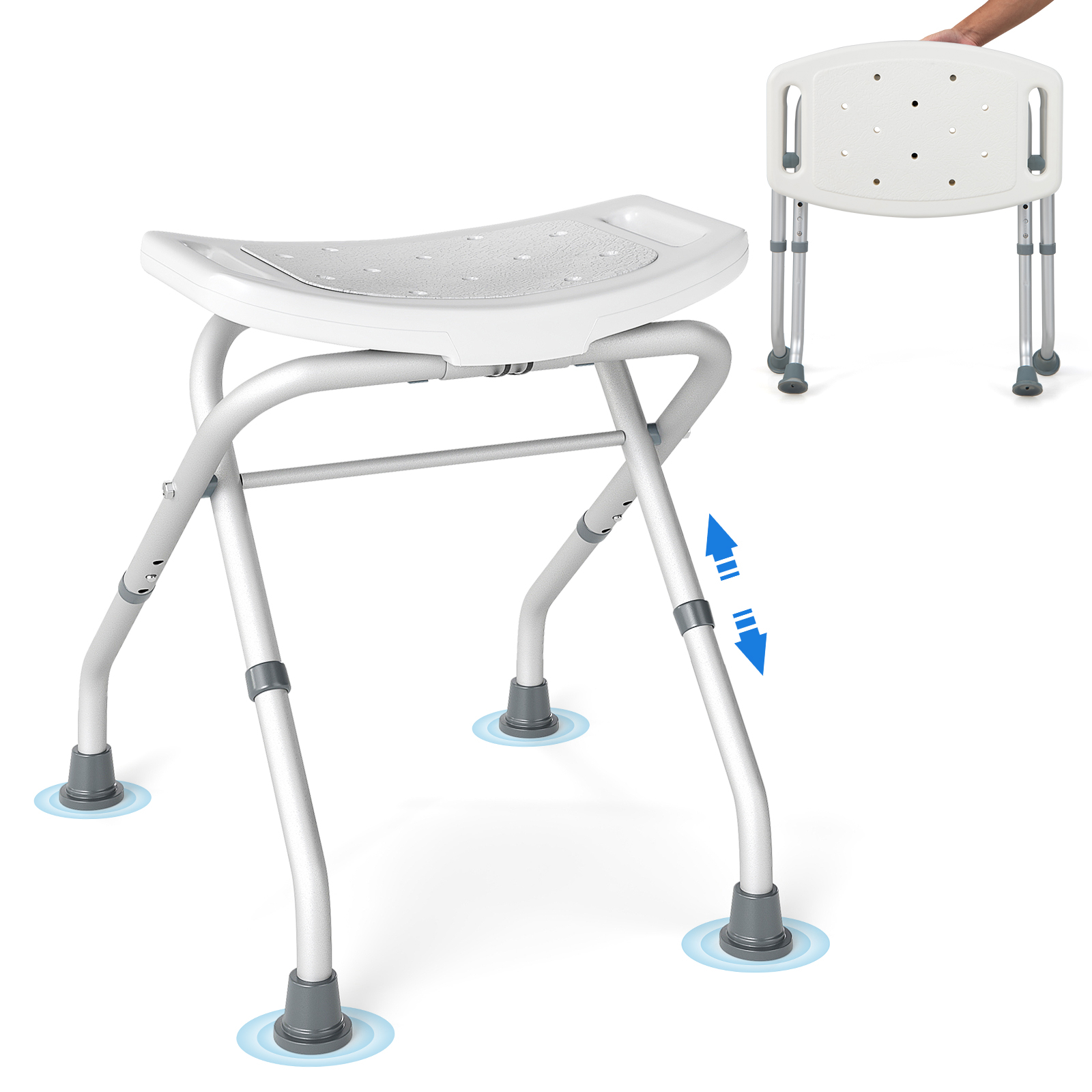 Image of Foldable Shower Stool, Height-adjustable Shower Chair With Drainage Holes And Aluminum Frame, Bathroom Stool With Non-slip Feet