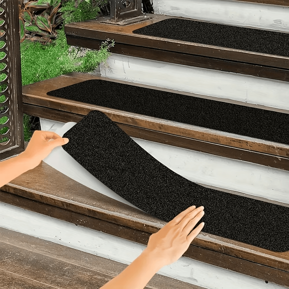 Image of 15pcs Stair Anti-slip Mat, 80 Grit Non-slip Outdoor Tape, Black Heavy Duty Anti Slip Traction Adhesive Strips For Steps, Skateboards, Decks & Ramps - Safety Strips