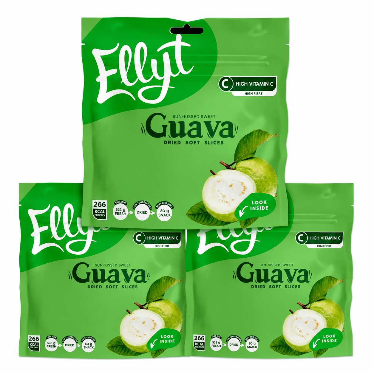 Ellyt Naturally Sweet Guava Fruit Dried Soft Slices - Getrocknete Guave (3x80g) 240g