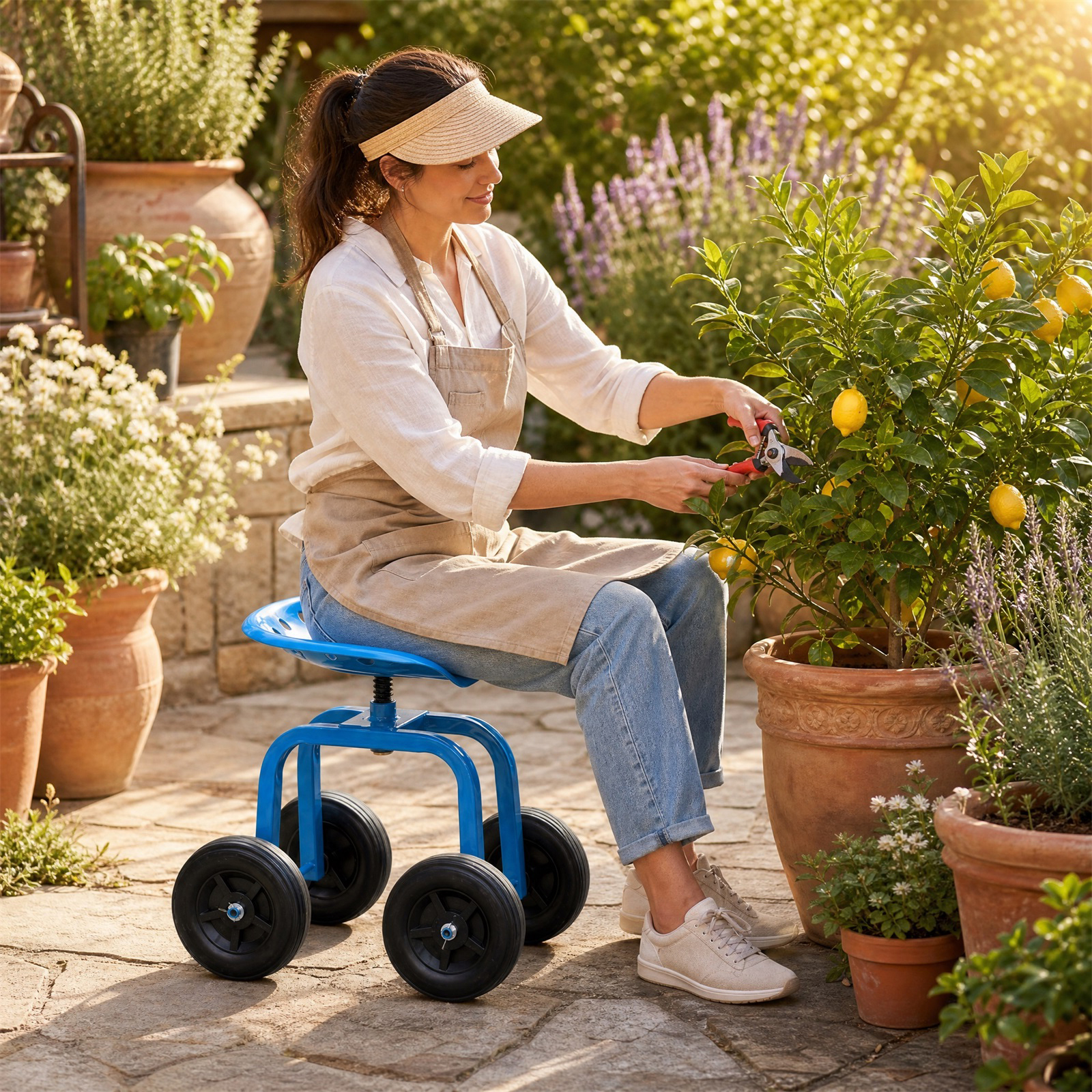 Image of Garden Cart With Seat, Height-adjustable And 360° Swiveling Rolling Seat, Ergonomic Garden Stool (load Capacity Up To 150 Kg)