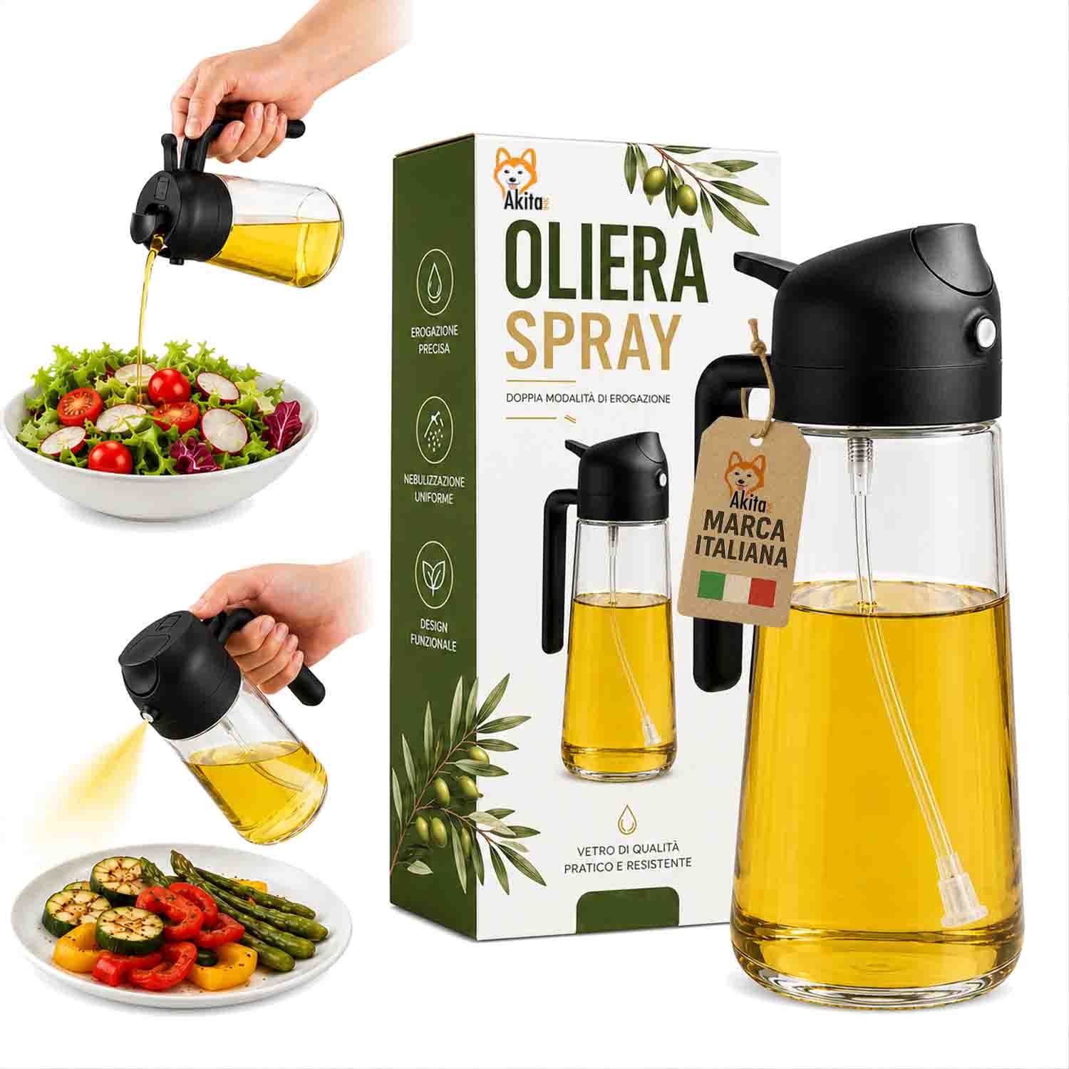 TEMU Akitaink Spruzzino Olio in Vetro 2 in 1, Spray da Cucina con Nebulizzatore e Versatore, Dosatore per Olio, e Condimenti, per Friggitrice ad Aria