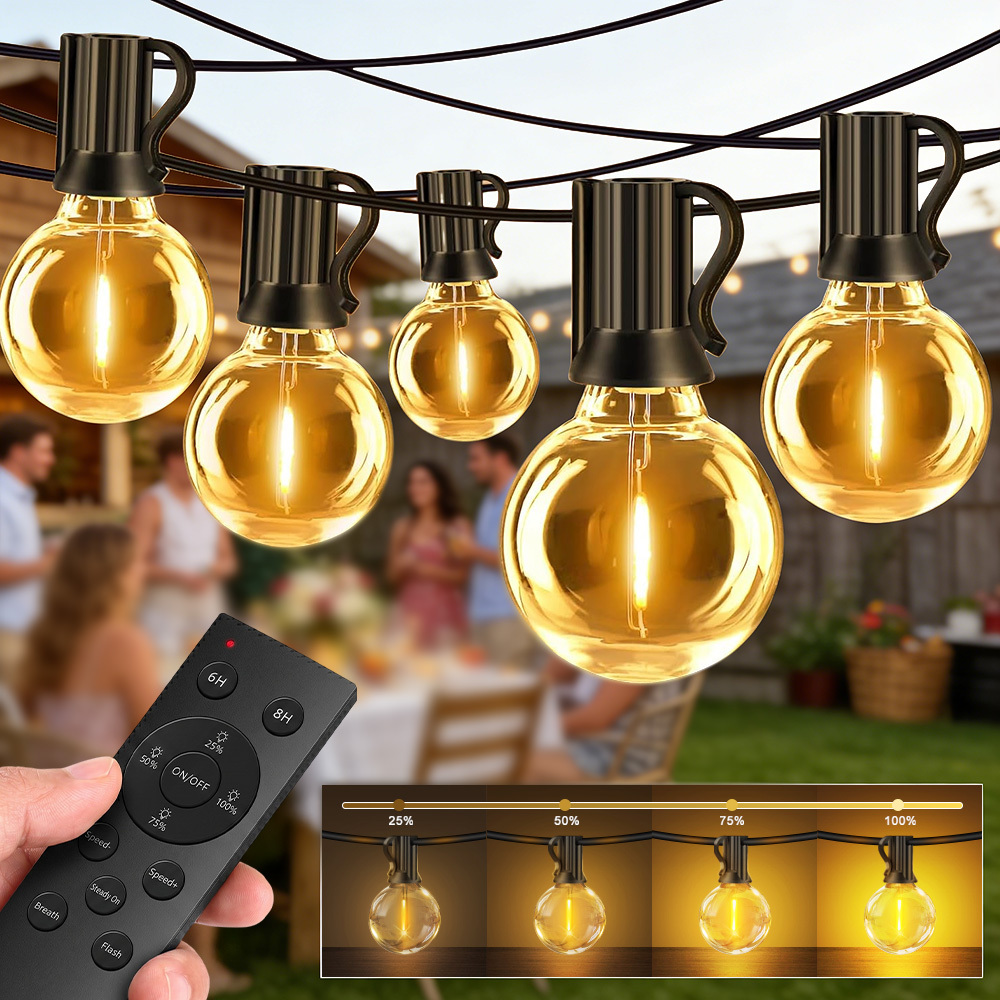 TEMU Guirlande Lumineuse LED d'Extérieur - Guirlande Lumineuse Blanc Chaud, 50/65.78/98.1/100/147.97/196.65FT (15.25/20.05/29.9/30.49/45.1/59.94M), 4