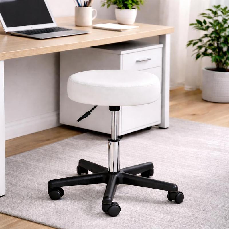 Belviona Height-adjustable Rolling Stool, 360° Rotatable, 10 Cm Thick Padded, Artificial Leather, Steel Foot With 5 Rollers, For Office, Practice, Workshop