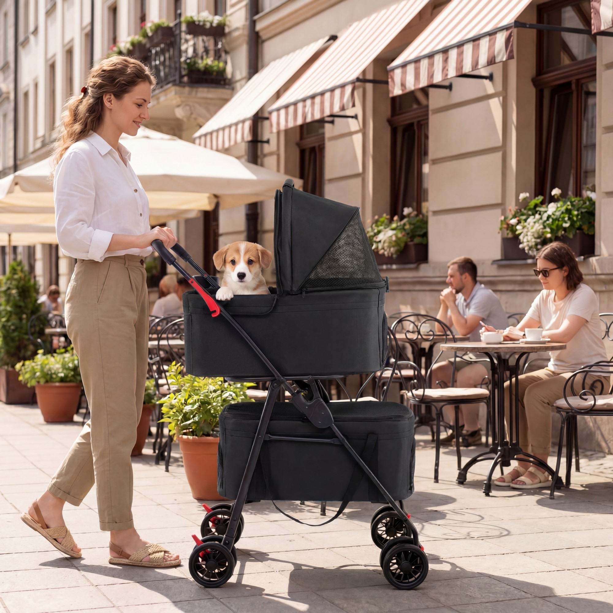 Image of Double Pet Stroller 3 In 1 Foldable W/ 2 Detachable Carriers, Car Seats, 35 Lbs Load Travel Stroller For Small , 4 Lockable Wheels, One-hand Fold, Breathable Mesh