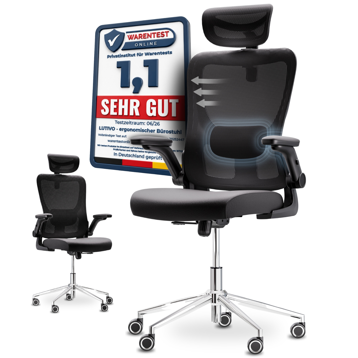 Image of Lutivo Ergonomic Office Chair With Comfort Adjustments | Ergonomic Desk Chair Gaming Swivel Chair For Office & Home Office | Up To 150kg Load Capacity
