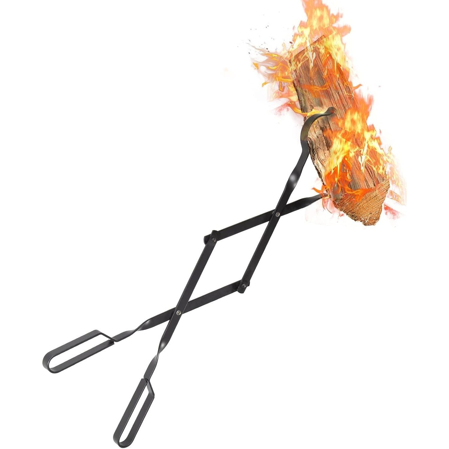Image of Fire Tongs - 64 Cm Long Fireplace Tongs For Firewood, Grill & Terrace - Ideal For Fire Pit Professionals Household - Silvery