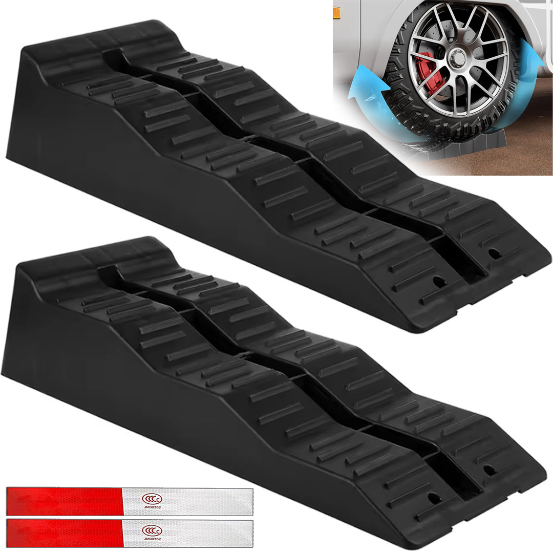 TEMU 2 Pack Heavy Duty Ramps, 3 Step 40/70/100 Mm, Black, Wheel Chocks, Uv-resistant, 4t Capacity For Car, Van & Motorhome