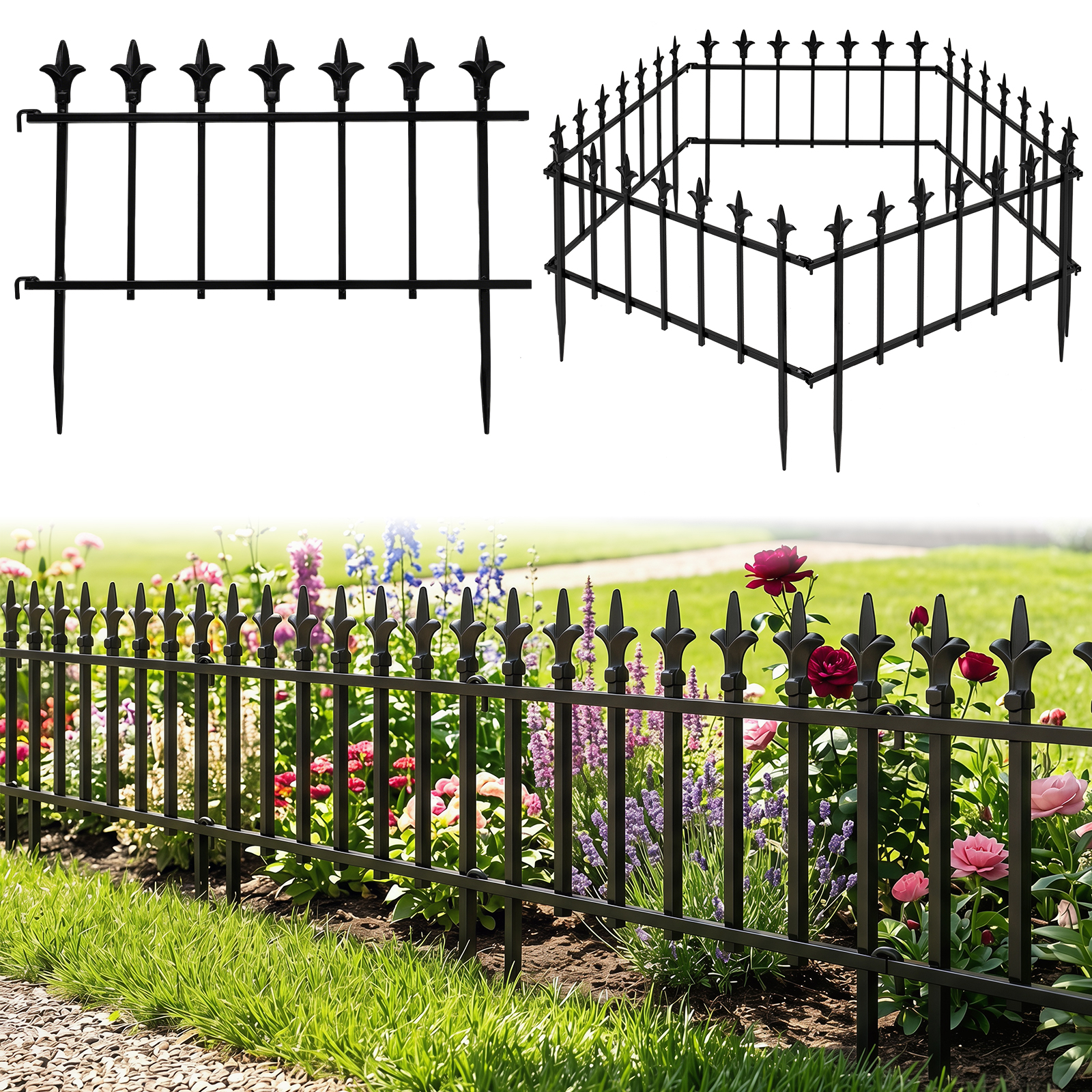 Image of Set Of 5 Foldable Interlocking Fence, Garden Border With Finials, Small Animal Barrier/fence For Lawns, , And Flowerbeds