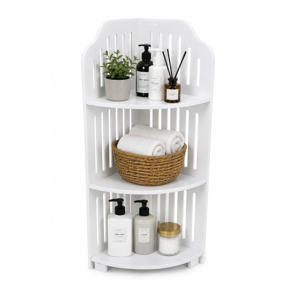Cecaro Group - 3-tier White Mdf Corner Shelf – Space- 80x20x20 Cm Corner Cabinet, Corner Bookshelf For Bathroom, Bedroom, Living Room, And Kitchen, Easy To Clean