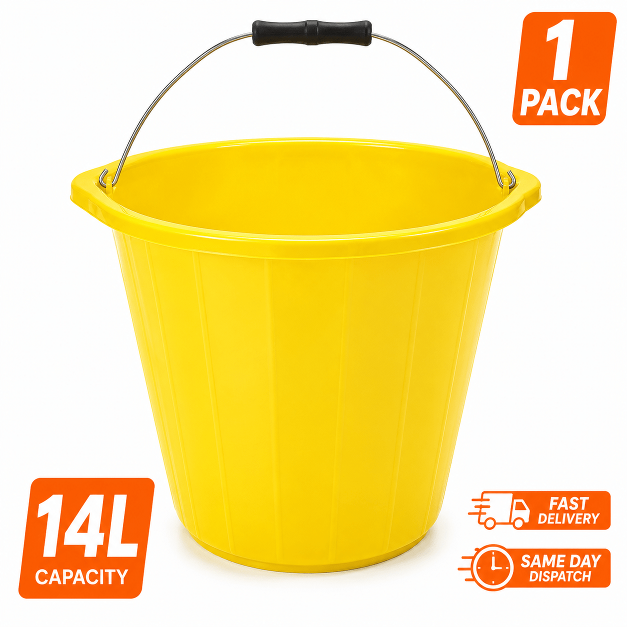 TEMU Manodu 1 Pack 14l - 3 Gallon Heavy Duty Yellow Bucket With Metal Handle | Stackable Nestable Plastic Bucket | Mixing Cleaning Garden Utility
