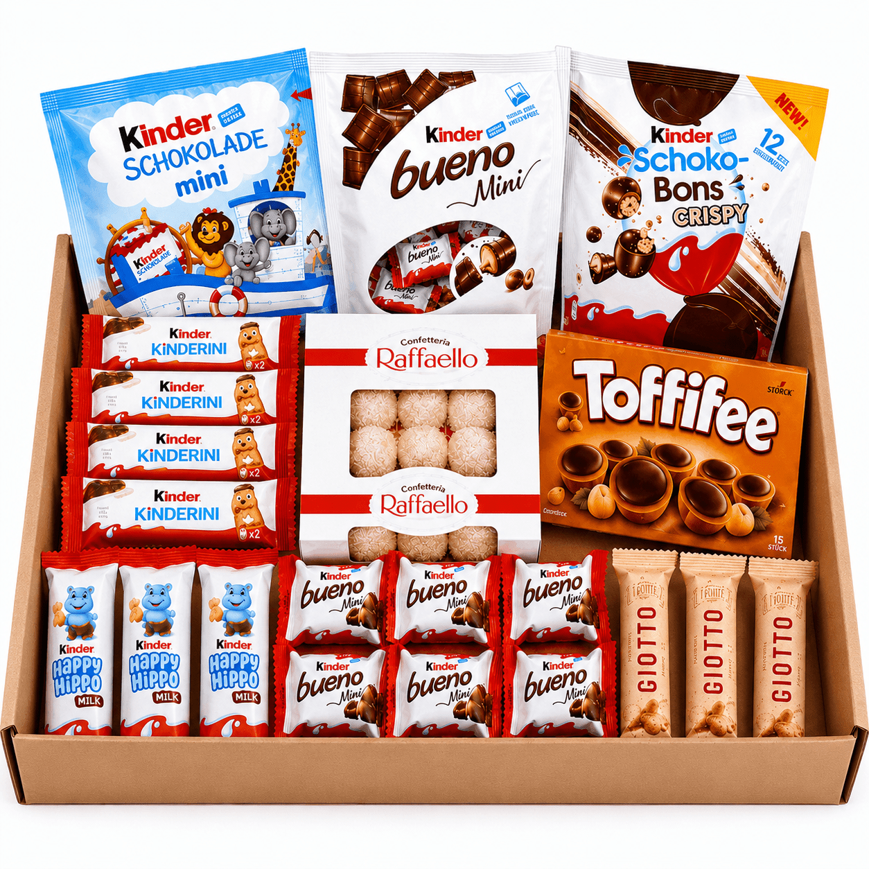 Image of Premium Chocolate Box Xxl - Gift Box With Ferrero Rocher, Raffaello, Kinder Bueno Mini, Kinder Chocolate Mini, Crispy Chocolate Bons, Toffifee, Happy Hippo, Kinderini & Giotto