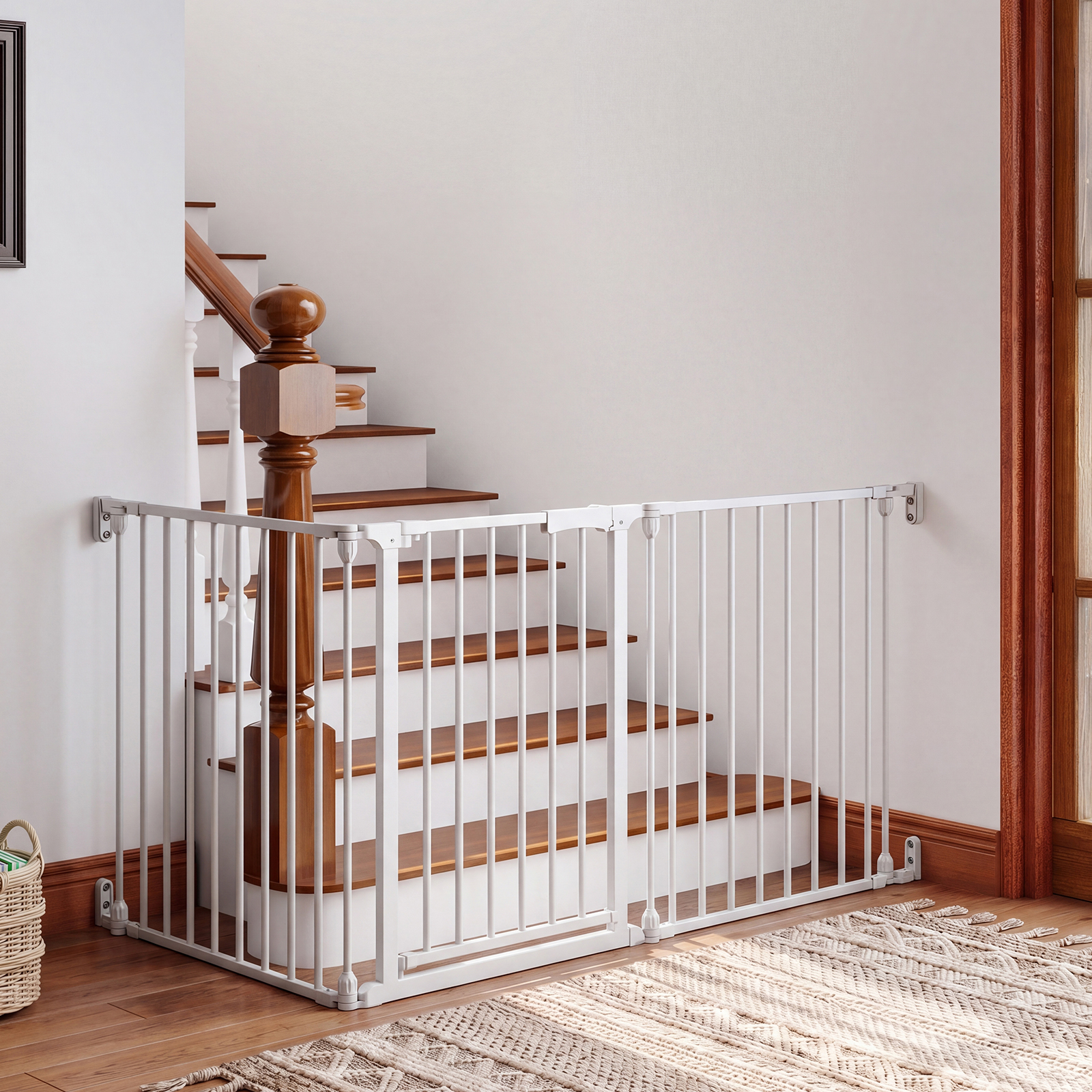 Image of Baby Gate For Stairs, Doorways, 3-panel Hardware-mounted Gate With Design & Dual- Swing, Walk-through Sturdy Metal Child Gate, 74,5-198 Cm W X 74,5 Cm H, White