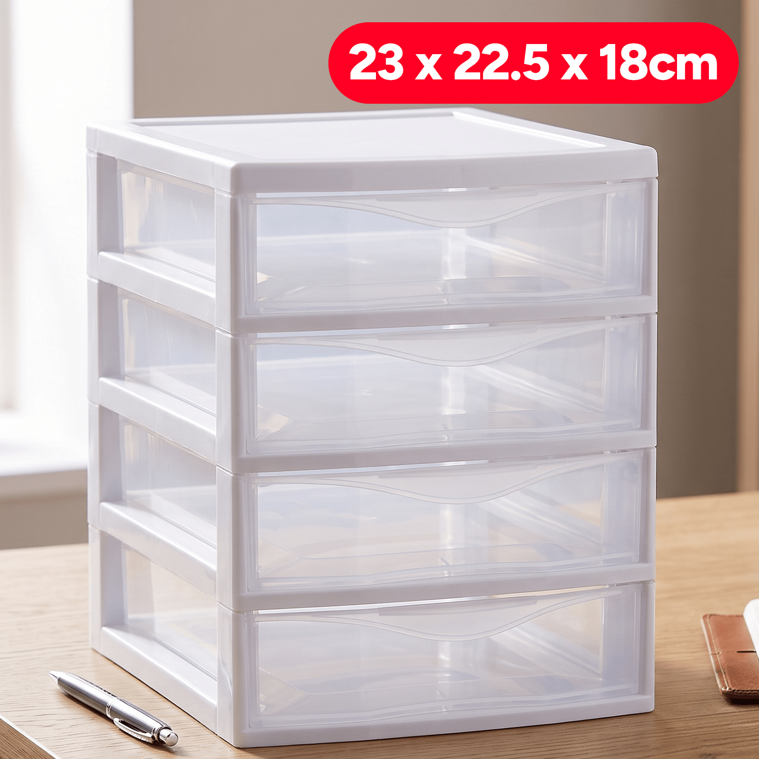 TEMU Organizzatore a Cassetti da Scrivania in Plastica, 4 Cassetti, per l'Organizzazione Domestica, , 18 x 22,5 cm