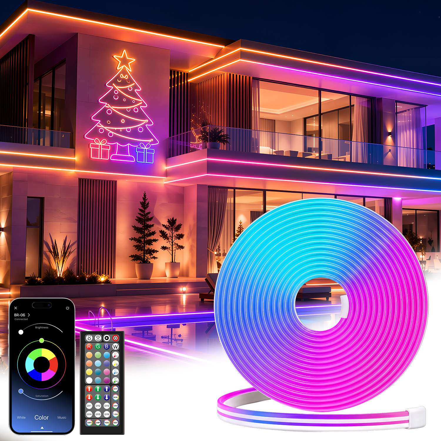 Image of 5m/10m/20m/40m Neon Led Smart Strip Light With App And Remote Control, 16 Million Colors, Timer And Diy Function, Multiple , Ip67 Outdoor Music Sync Gaming Rgb Strip Lights For Bedroom