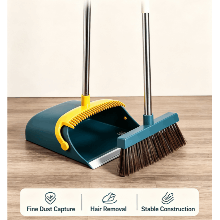 Long Handle Broom And Dustpan Set, 180° Rotatable Sweeping Combo With Electrostatic Dust Paper, For Home Kitchen & Office