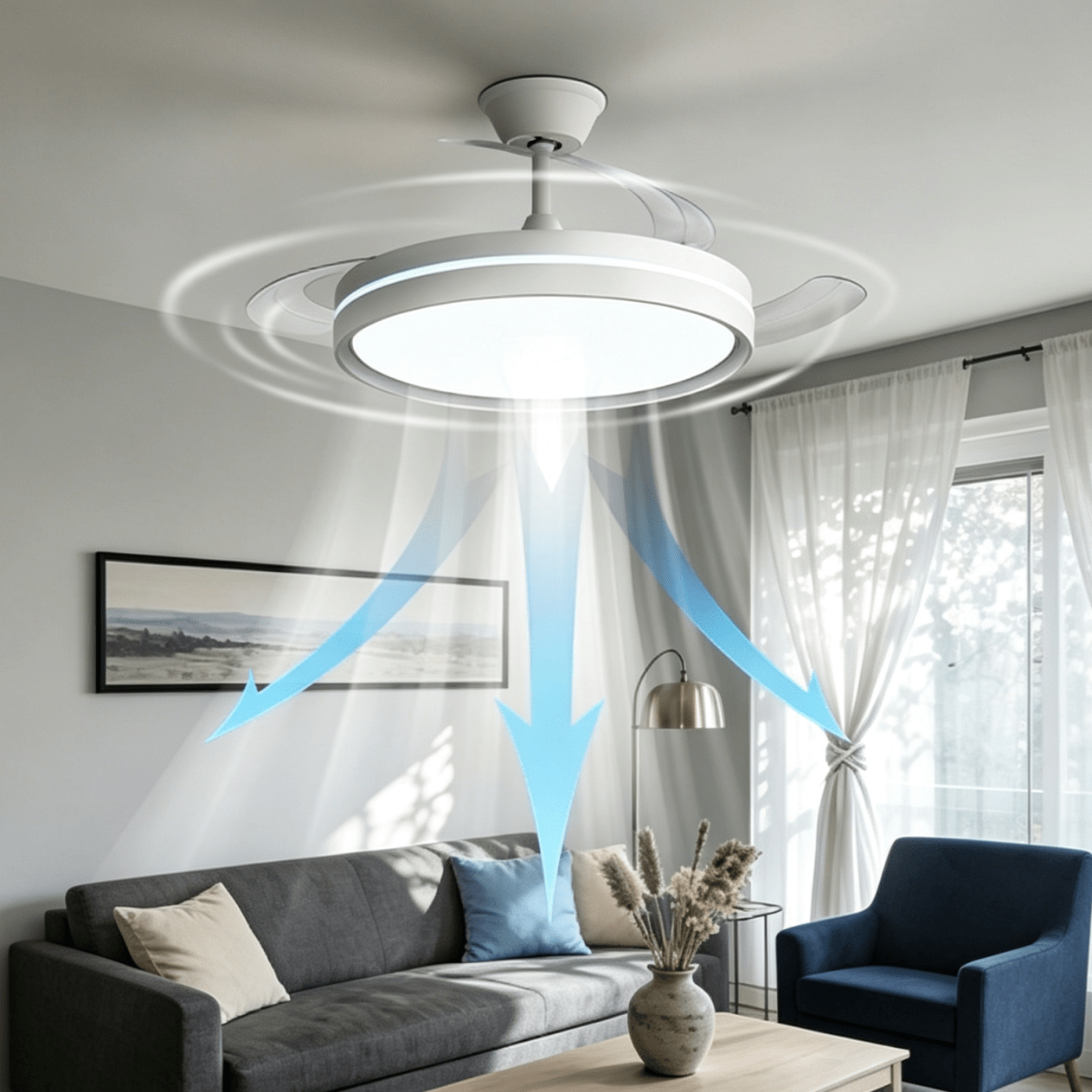 imagen del artículo ventilador de techo con luz led y mando a distancia - 6 velocidades ajustables, 3 temperaturas de color (3000k-6500k), motor reversible silencioso, ideal para dormitorio y sala
