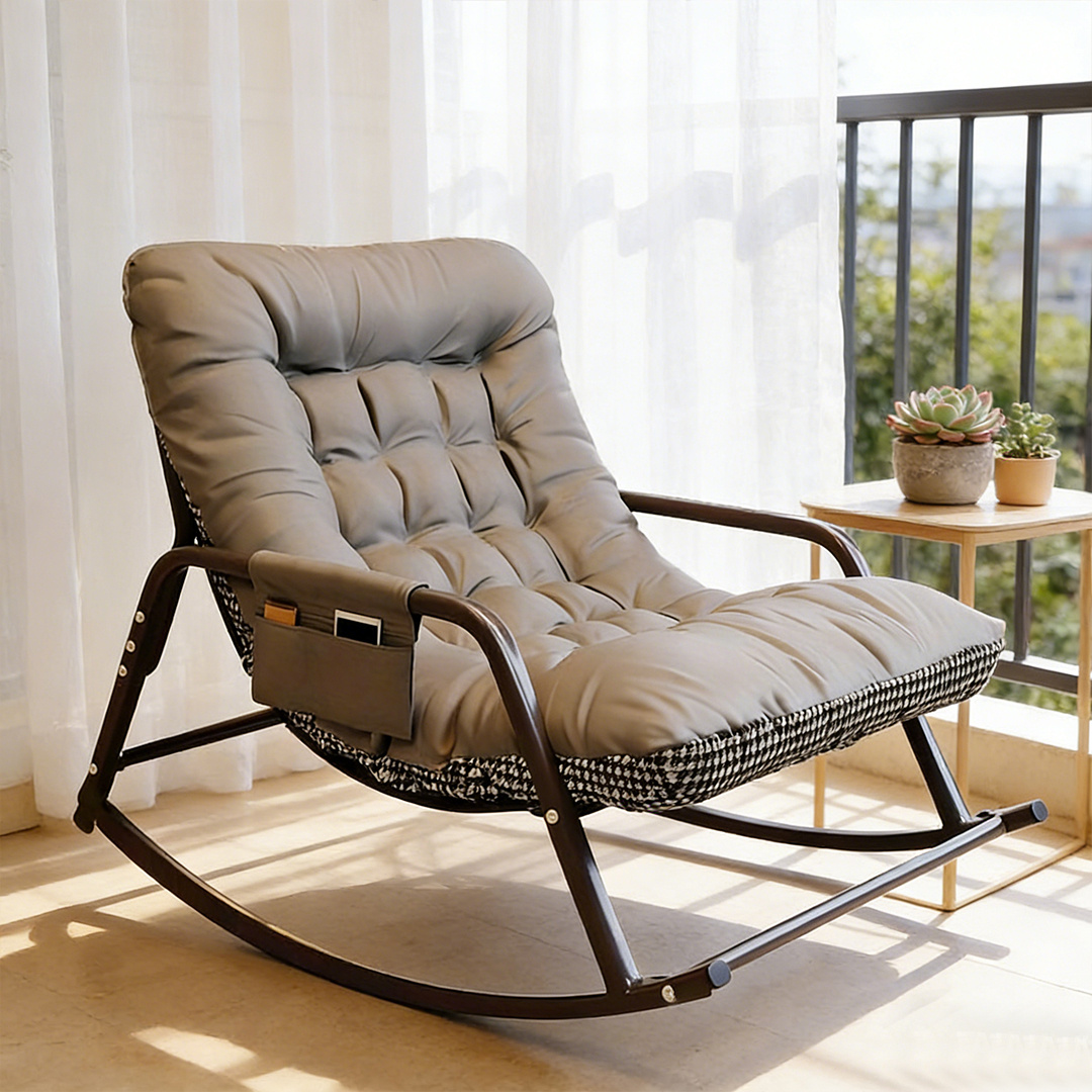 TEMU Rocking Chair, Lounge Chair With Cushion, Nordic Style Double Recliner, Armchair With Armrests, Reversible, Soft Fabric And Sturdy Frame