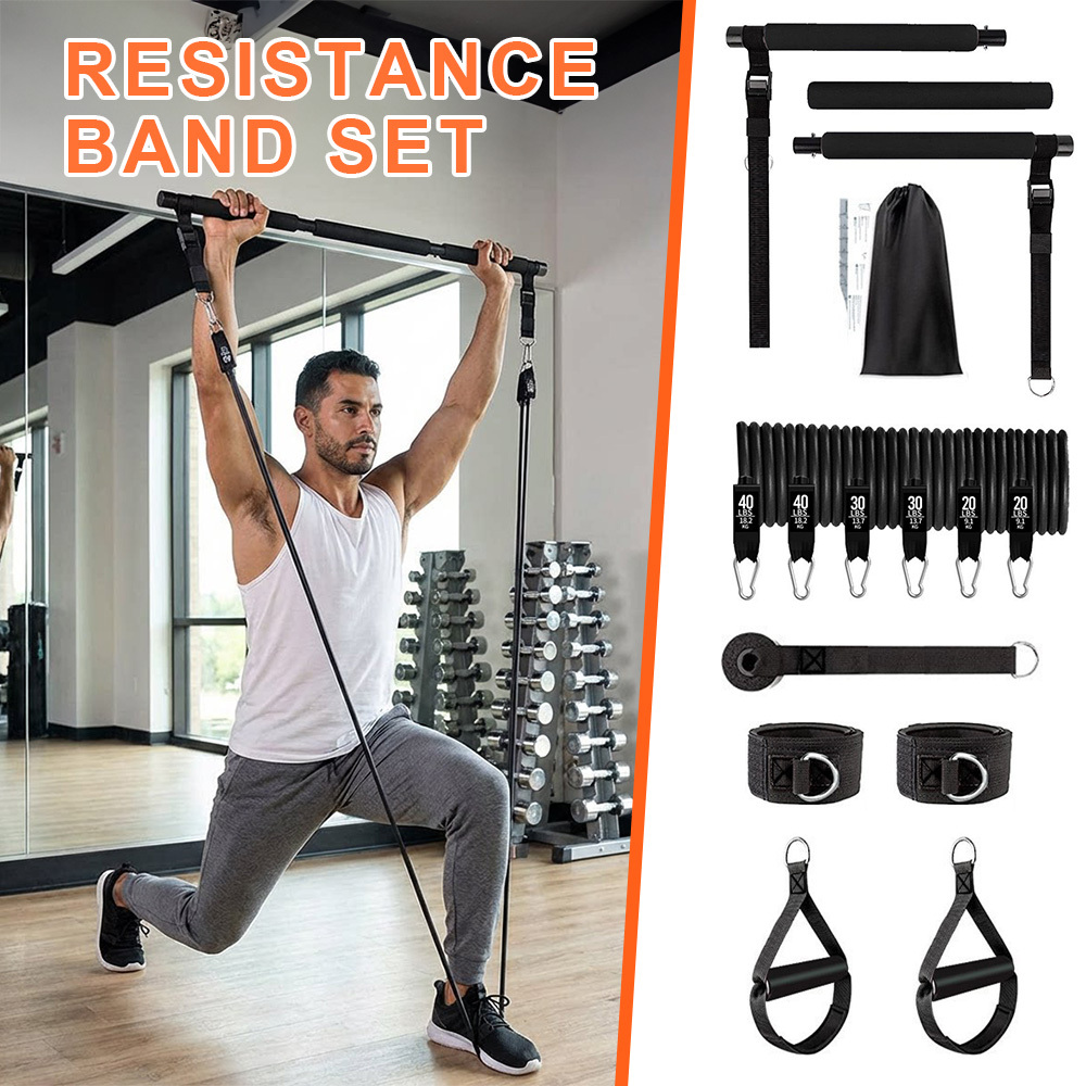 14pcs Pilates Bar Kit, With Resistance Bands, Bar With, Bands (82kg Total) 3-section Pilates Bar Workout Equipment, For Home Gym, Yoga, Squats, And Full Body Shaping - Workout For Legs, , Waist, And
