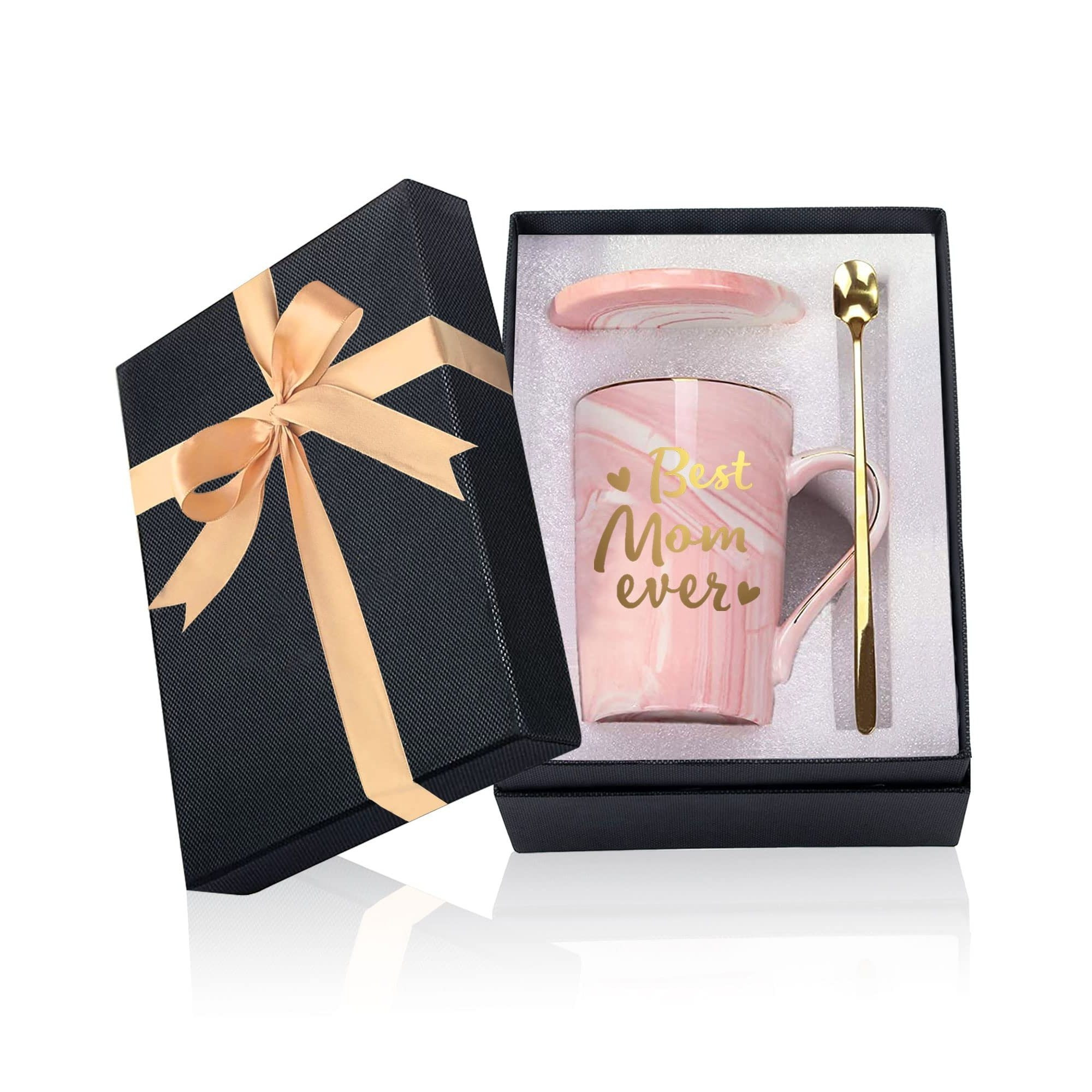 TEMU Bebeizi Mug, Mother's Day Gifts For Mom From Daughter Son, 14oz (400 Ml) Ceramic Marble Mug Tea Cup With Lid, , And Gift Box