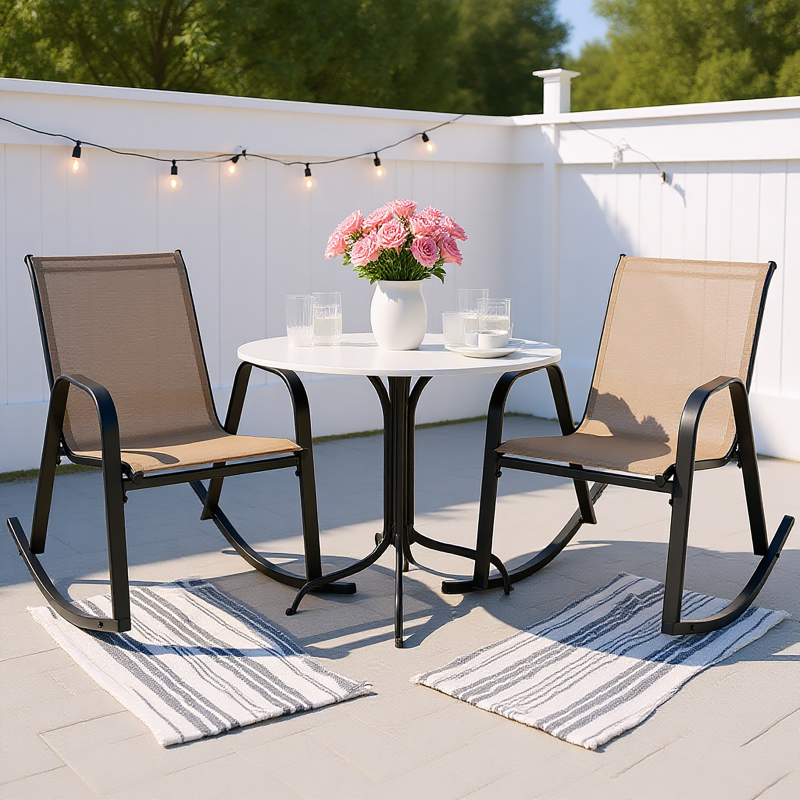 2 Packs Patio Rocking Chairs, Ergonomic Rocker Chairs With Fabric Backrests And Seats