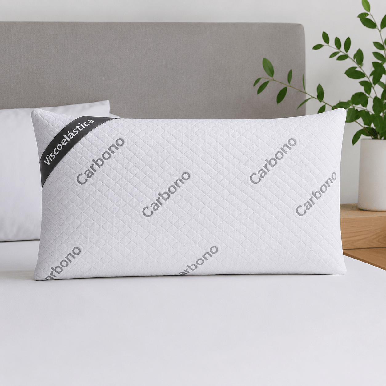 TEMU Almohada Viscoelástica de Carbono con Stretch Extraíble y Perforado con 100% Viscoelástico . Transpirable, Antialérgica, Ergonómica, y Confort.