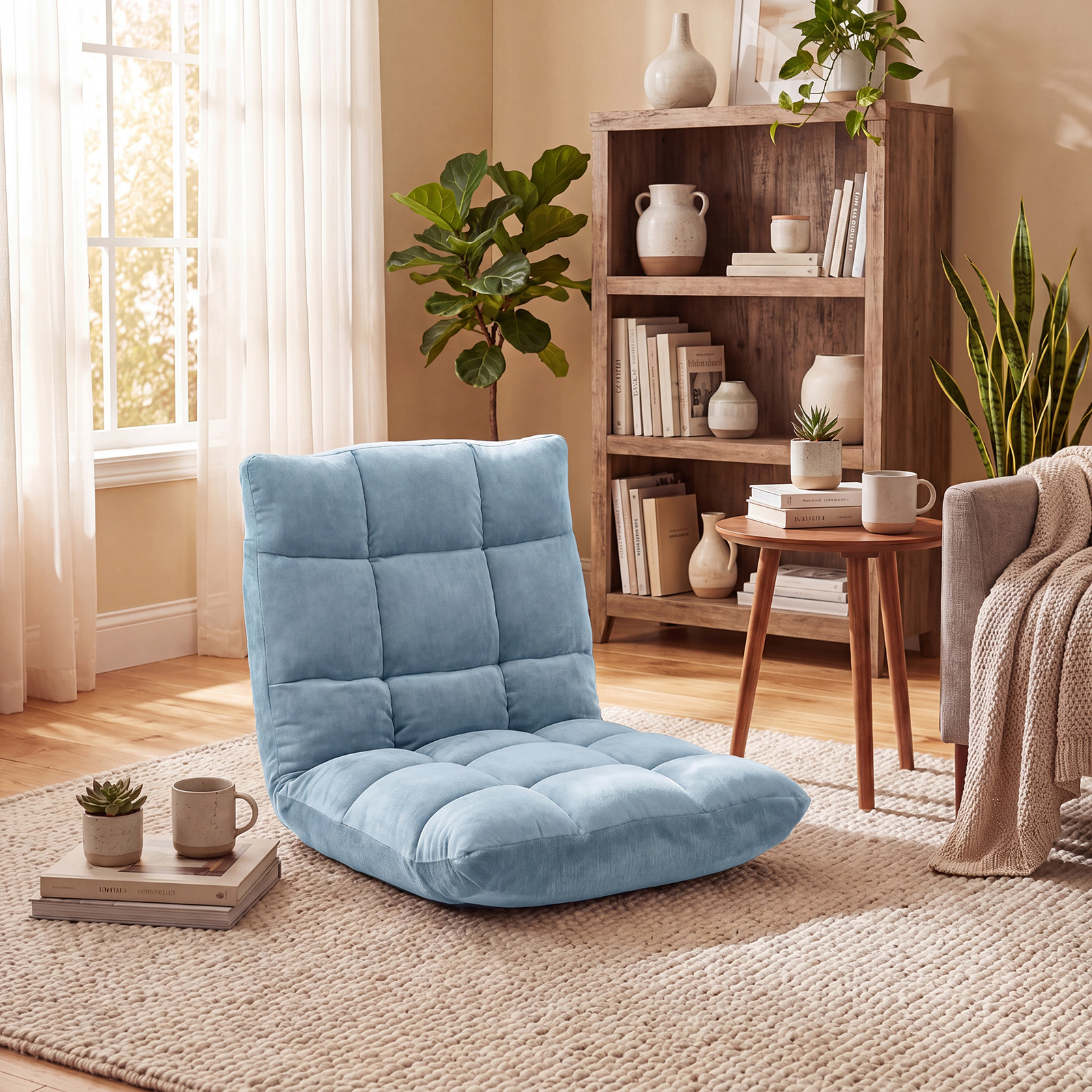 Image of Folding Floor Chair, Floor Armchair With 14-position Adjustable Backrest, Meditation Chair Made Of Coral Fleece For Living Room And Balcony