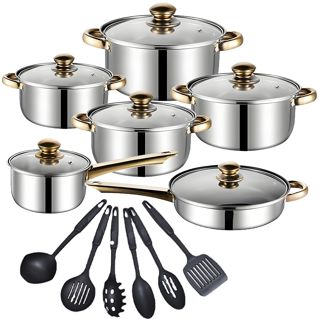 TEMU 12pcs Stainless Steel Cookware Set, Includes 6pcs Pots + 6pcs Kitchen Spatula Accessory, Multifunctional Cooking Pot Set, Suitable For Induction