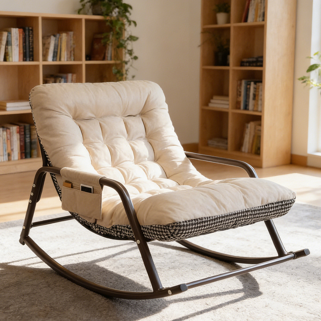 TEMU Rocking Chair, Lounge Chair With Cushion, Nordic Style Double Recliner, Armchair With Armrests, Reversible, Soft Fabric And Sturdy Frame