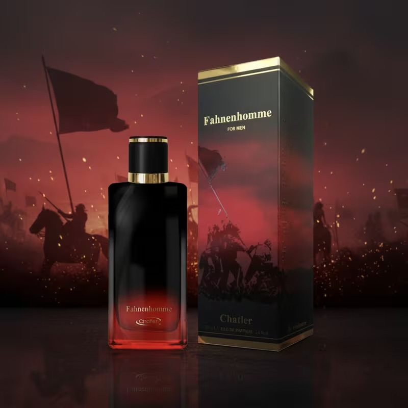 Image of Fahnenhomme By Chatler , 100 Ml - And Elegant Fragrance With , Leather, And - Ideal For And Characterful Men - Presented In A Black-red Gradient Bottle With Golden Details