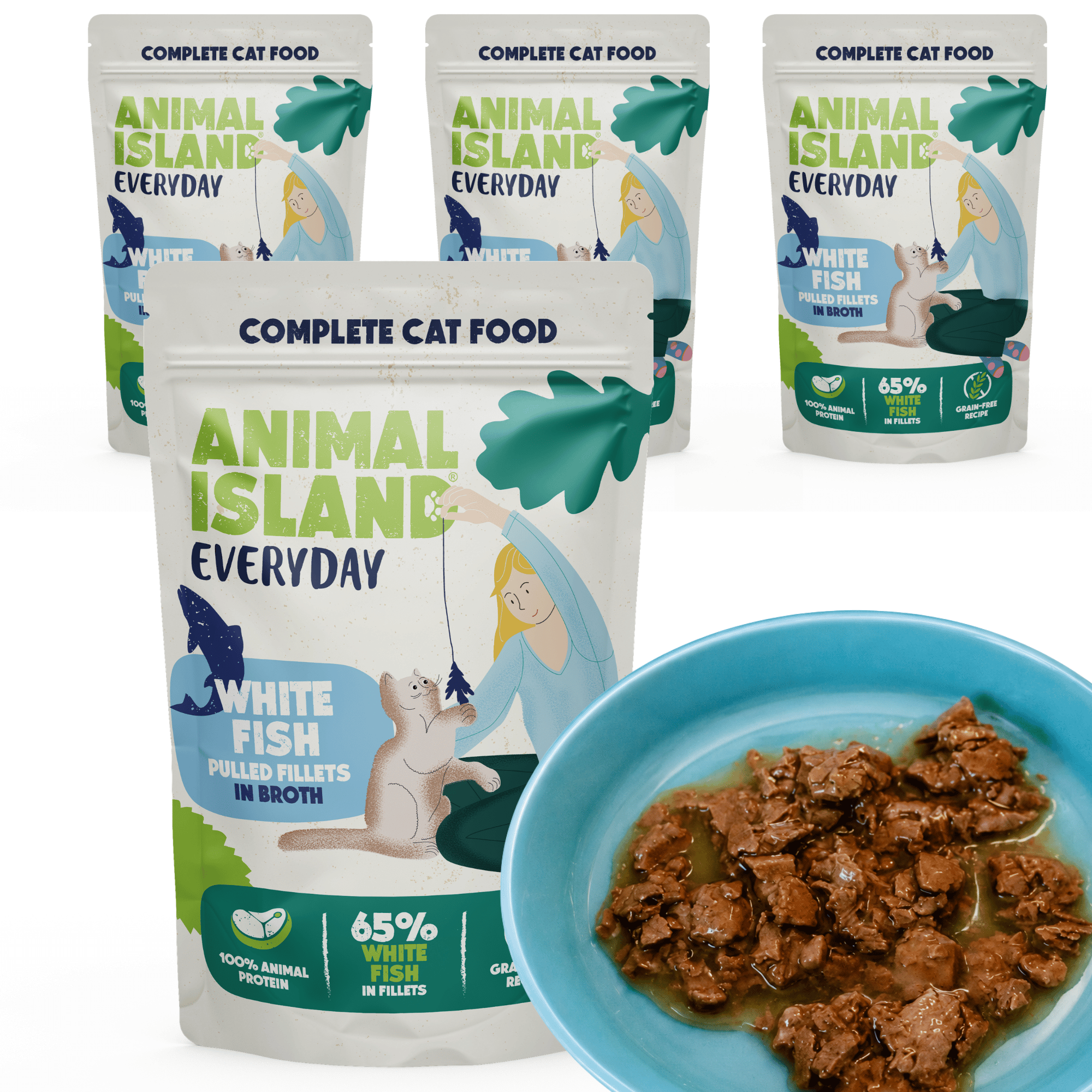 Image of Wet Cat Food Pouches Animal Island Box 4x Broth 65% Fillet 85 G