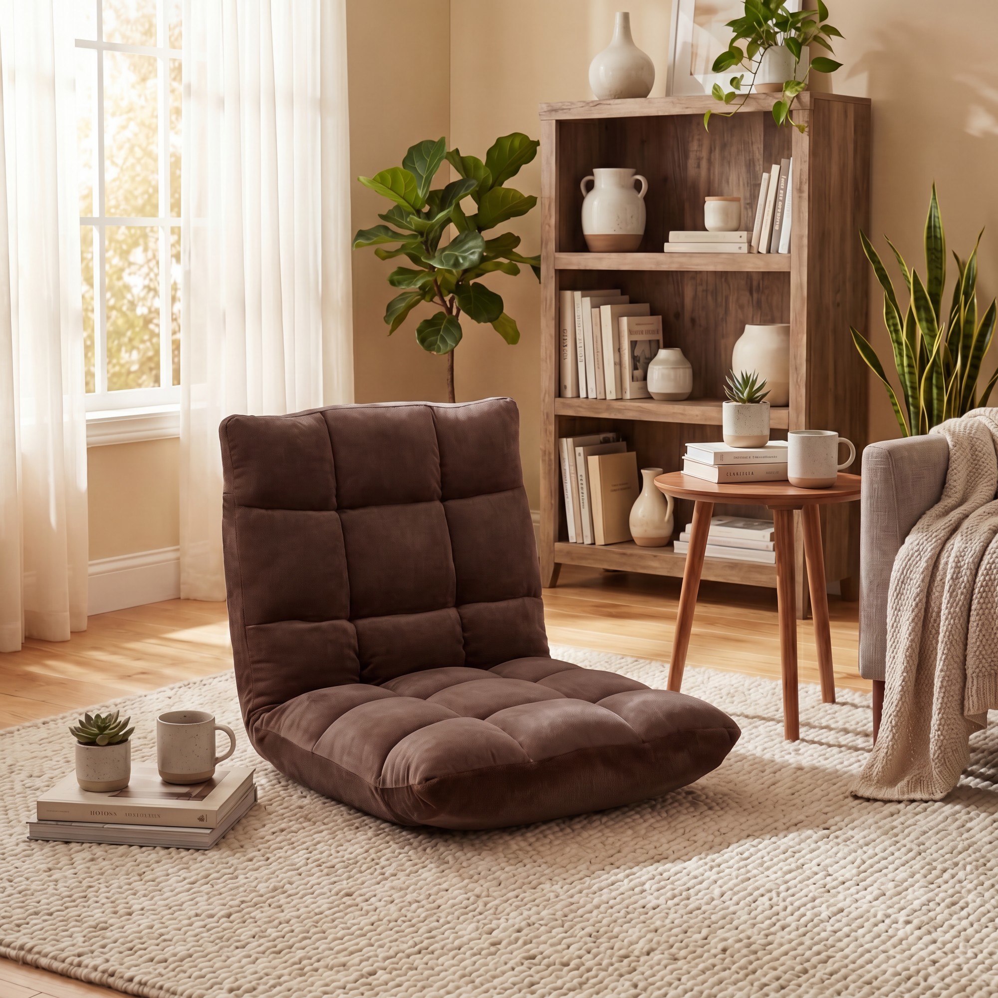 Image of Folding Floor Chair, Floor Armchair With 14-position Adjustable Backrest, Meditation Chair Made Of Coral Fleece For Living Room And Balconycoffce